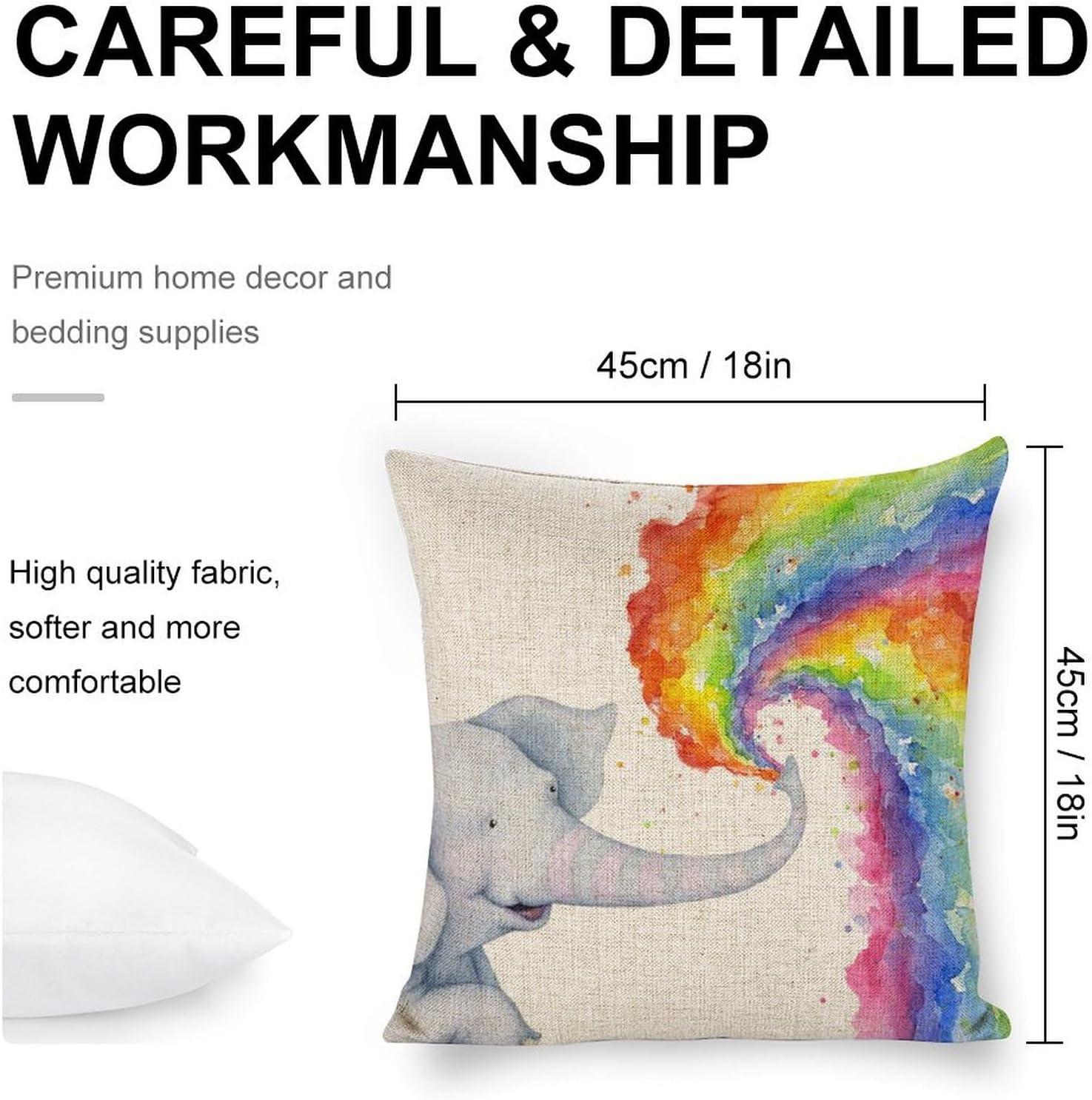 Elephant Gifts for Women Sprays Rainbow Throw Pillow Cover 18x18 Pillow Caese Home Decor Linen Pillowcase for Sofa Car Bedroom Cushion Cover