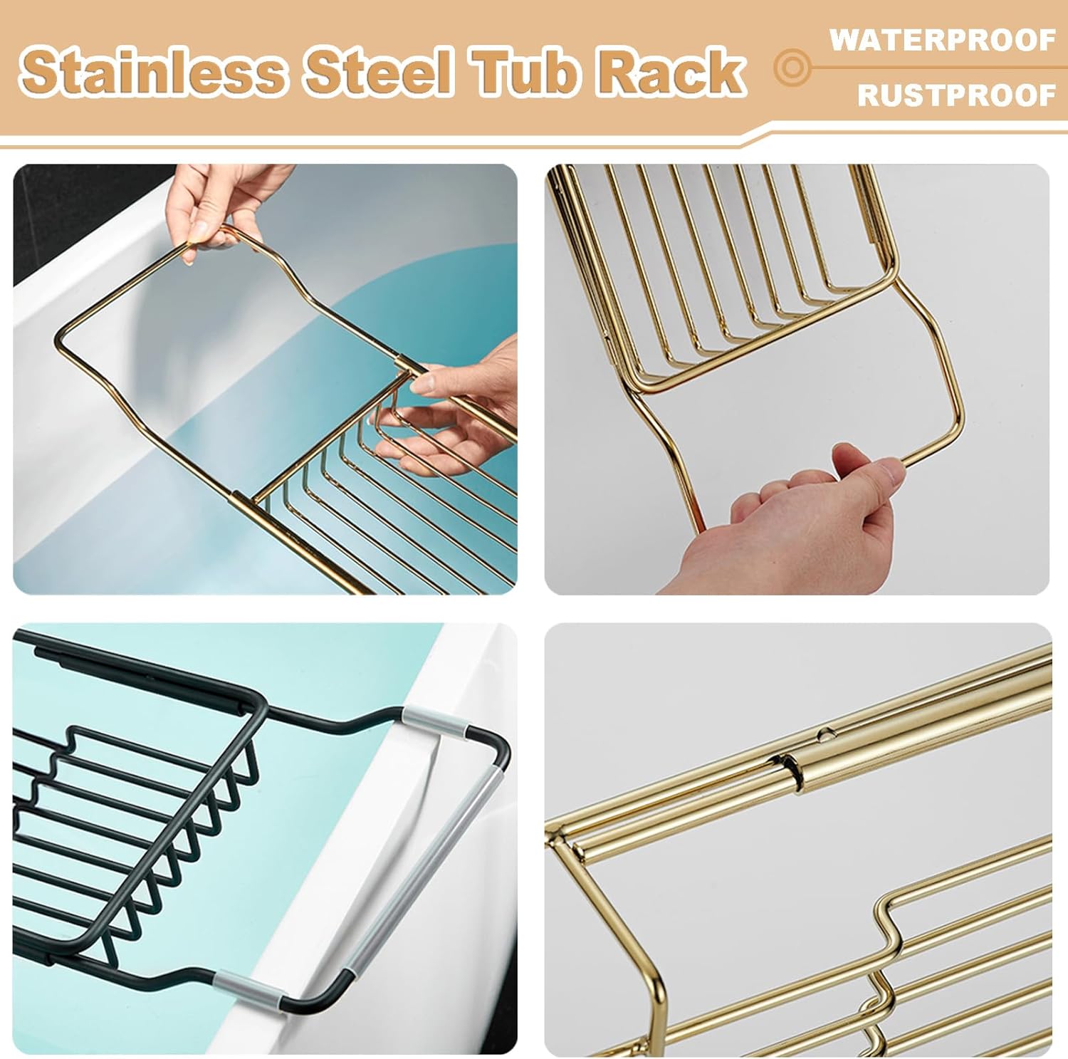 Stainless Steel Bathtub Caddy Tray, Expandable Bath Tub Table, Adjustable Bathroom Tray, Bath Organizer Tub Shelf,Silver,26.8~35.4in