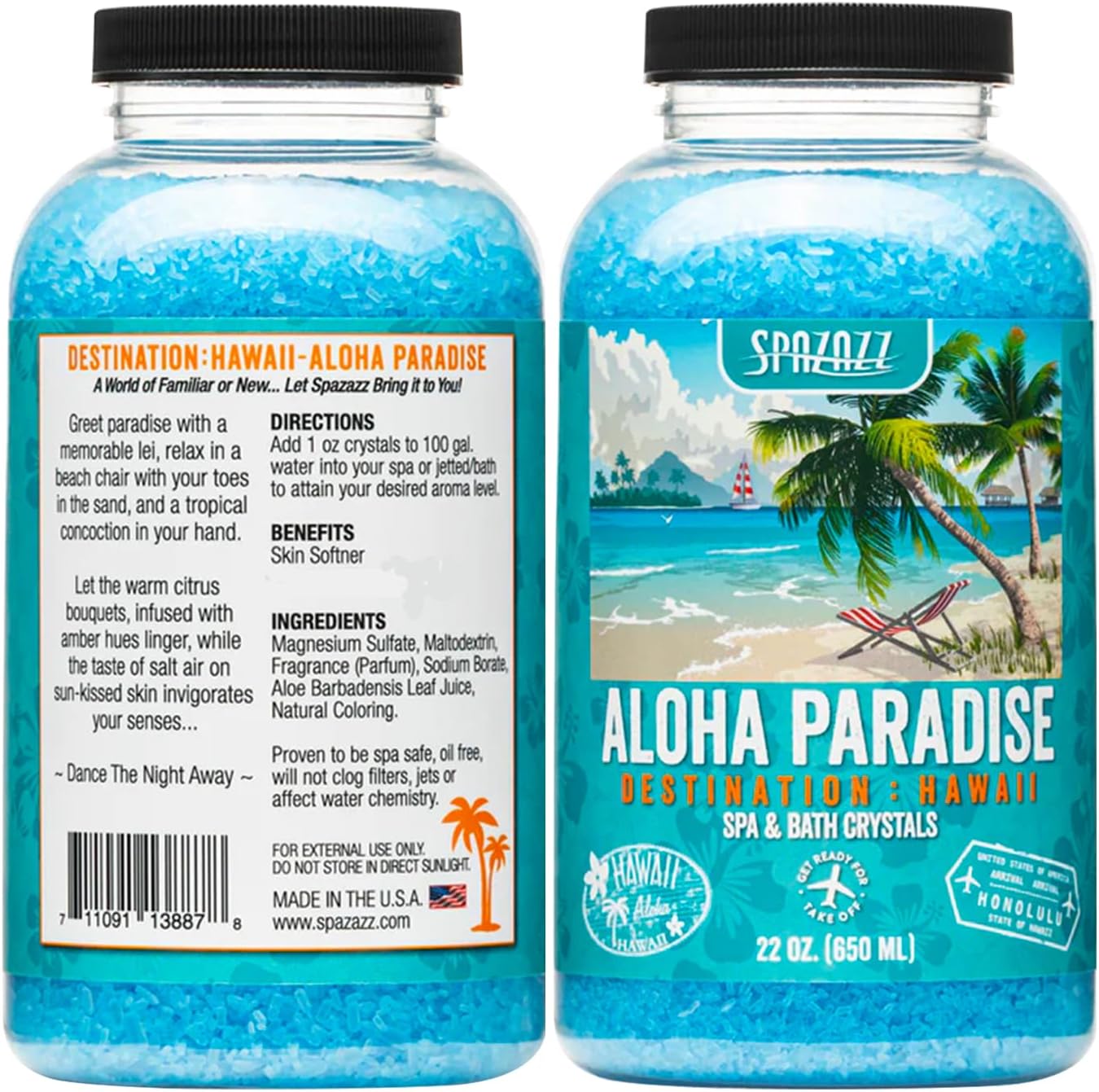 Spazazz Destinations - Hawaii - Aloha Paradise - Natural Spa & Bath Salt Aromatherapy Crystals 22oz -Skin Softener - Safe For Your Hot Tub & Kids