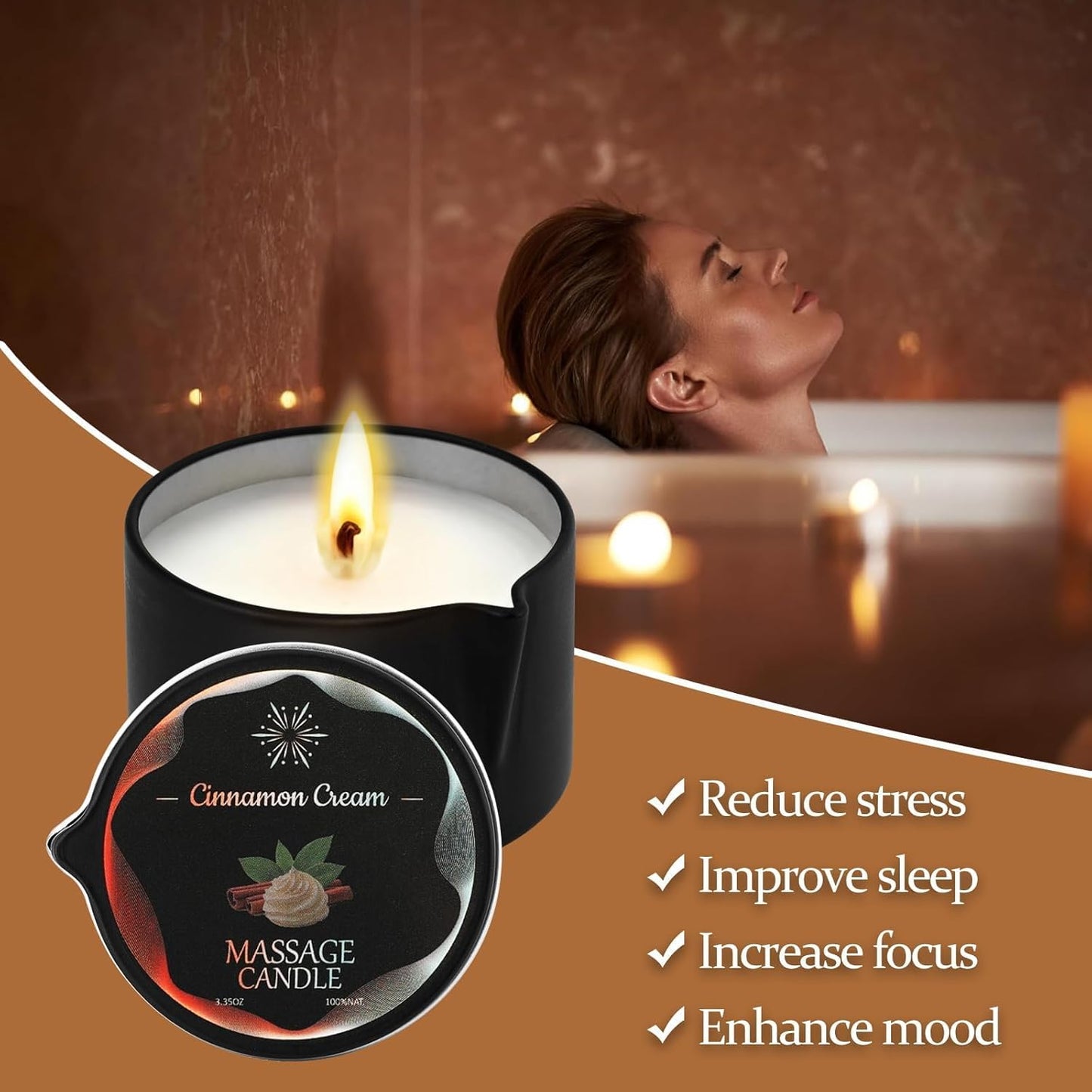 6 Pack Massage Oil Candles Set, Low Temp Soy Based Massage Candles for Massage Therapy, Relaxation & Skin Moisturizing, Assorted Scents for Home Spa Self Care