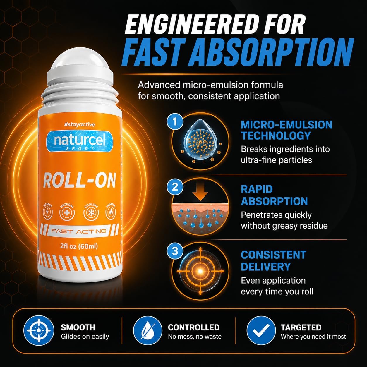 Roll-On, Topical Reliever for Aches and Pains of Muscles and Joints, Cooling, Fast Acting, Mess Free Massage Roller, Colorless (2 Fl Oz)