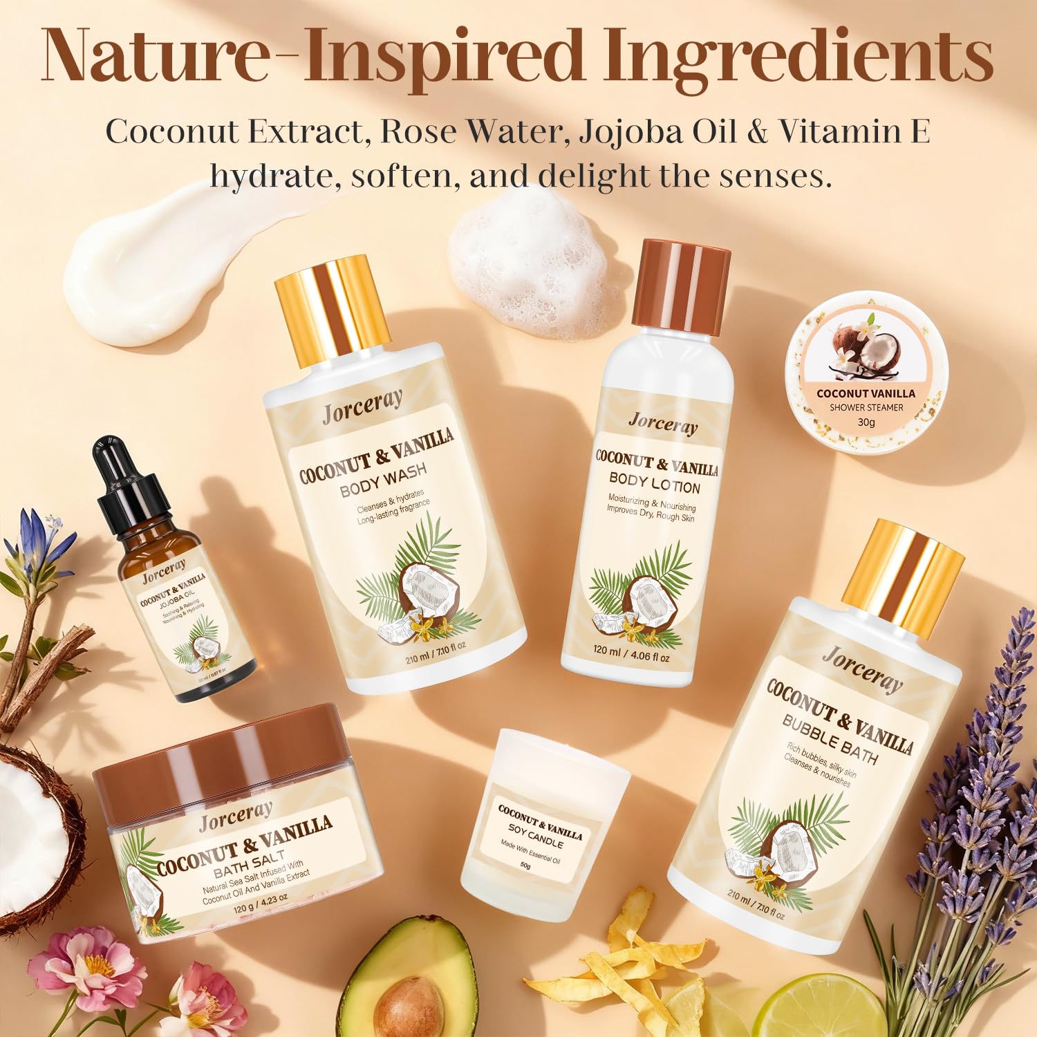 22PCS Spa Gift Baskets for Women, Luxury Bath and Body Gift Basket Set for Women Coconut Vanilla Spa Kit Relaxing Spa Self Care Gift for Her Wife Lover Mom Sister