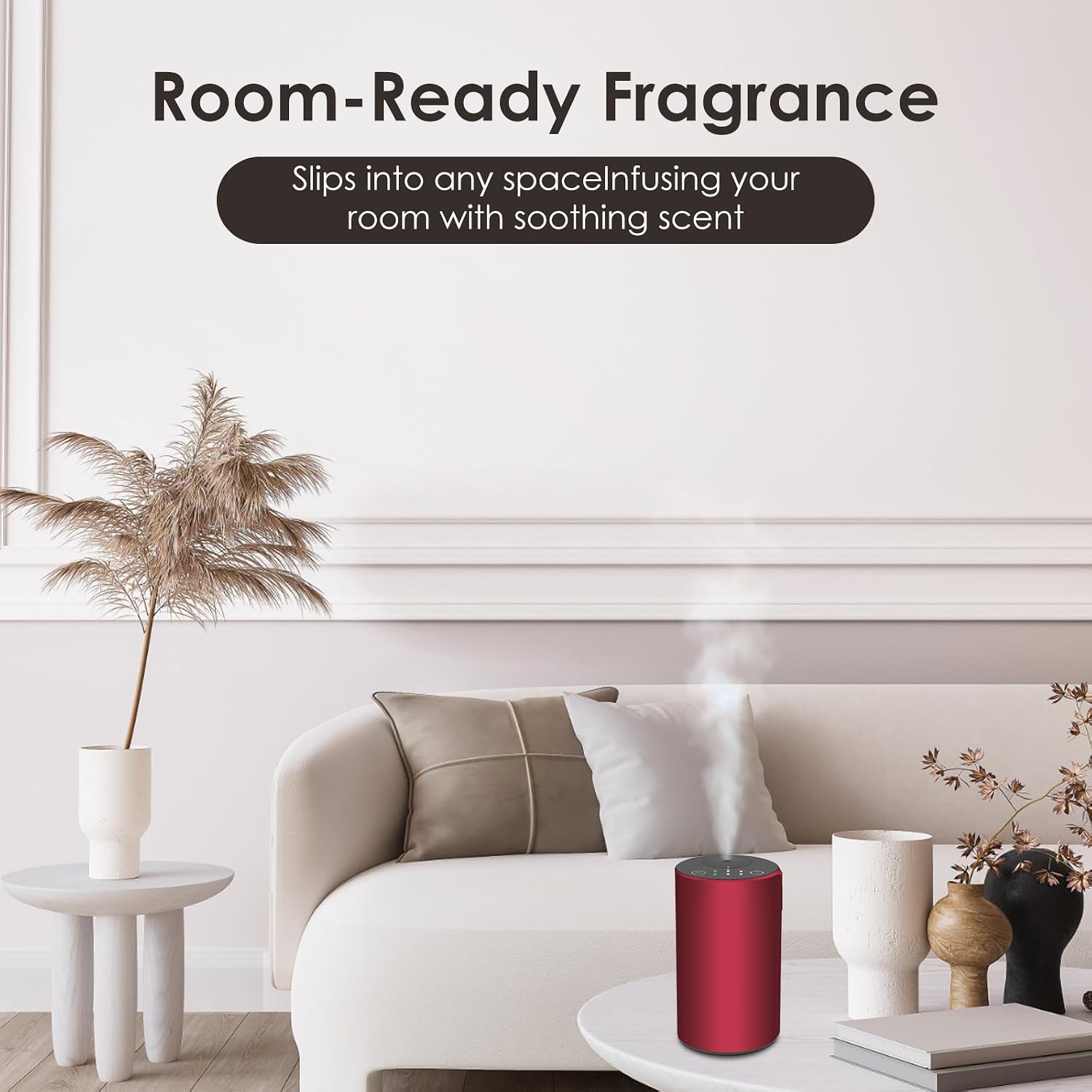 Waterless Essential Oil Diffuser, 7 Colors LED Light, Battery Powered Mini Scent Air Machine, Aromatherapy Mist Diffuser for Home Room Car Office，Black Aluminum Alloy (Red)