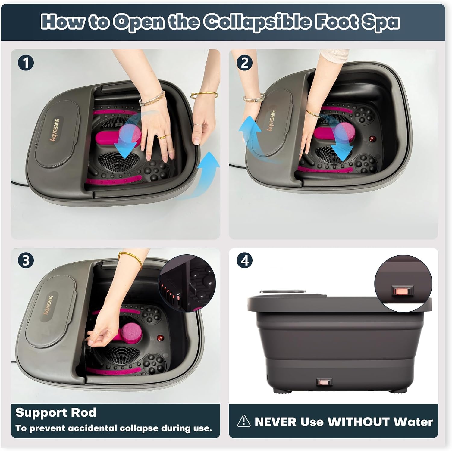 Collapsible Foot Bath, Foot Spa Bath Massager with Heat, Bubble, Remote Control, Temperature Control, 3 Pedicure Attachments, Feet Soaking Tub for Stress Relief (Matte Grey)