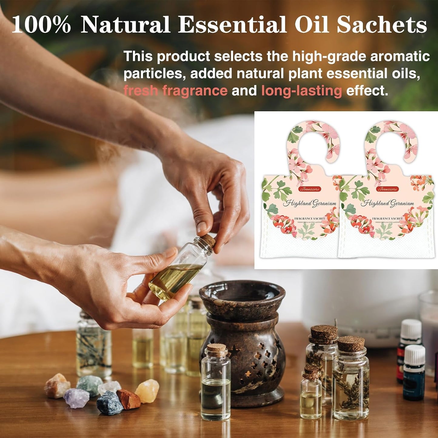 15 Packs Scented Sachets Bag for Drawers and Closets, Home Fragrance Sachet, Long-Lasting Hanging Closet Deodorizer Smell Goods for House (Highland Geranium)