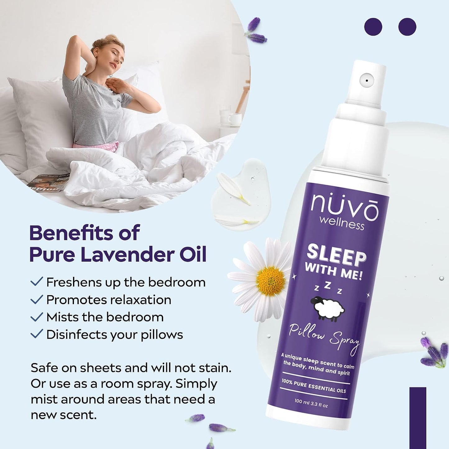 Premium Pillow Spray - Made with Therapeutic Essential Oils - Deep Sleep pillow Spray Mist with Lavender and Chamomile - Sleep spray for Pillows