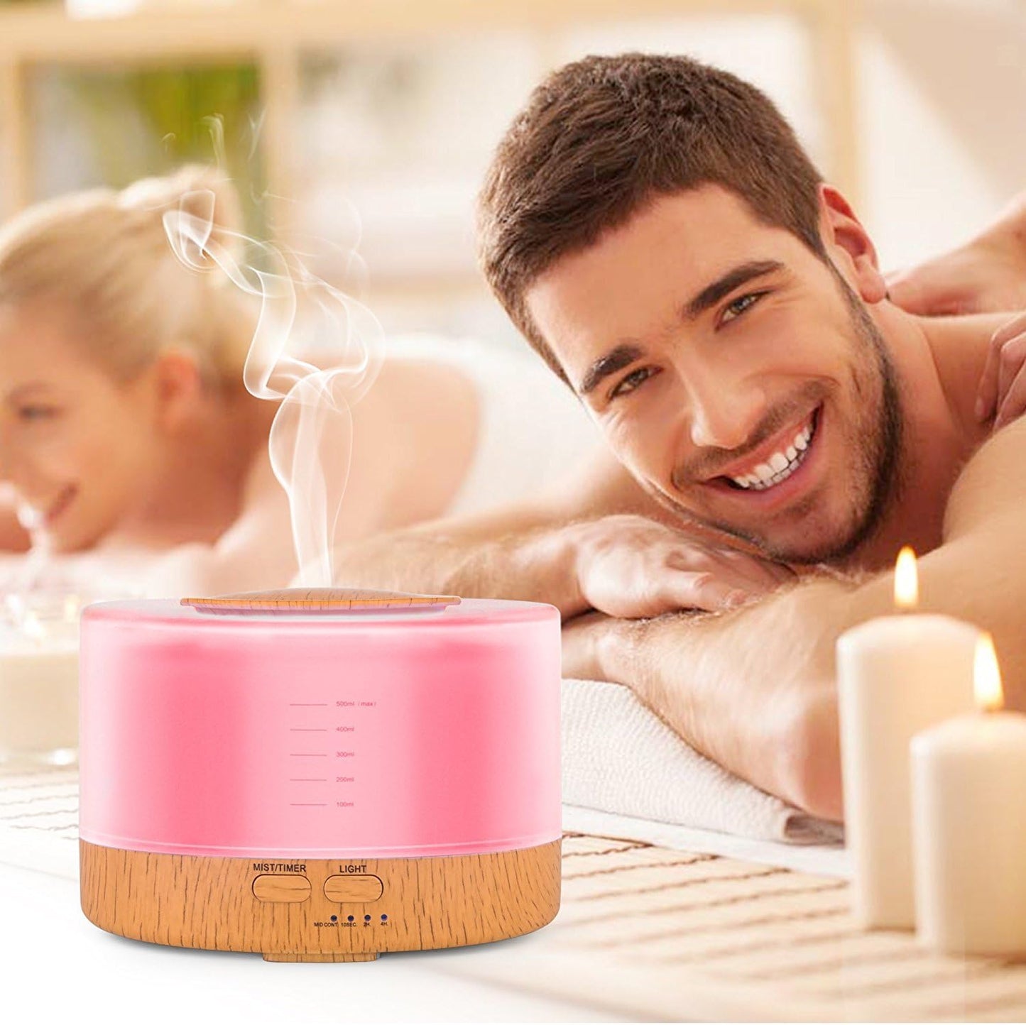 Remote Control Essential Oil Diffuser, 500ml Ultrasonic Aroma Cool Mist Humidifier with 7 Color Light Changing and 4 Timer Settings (Wood Grain)