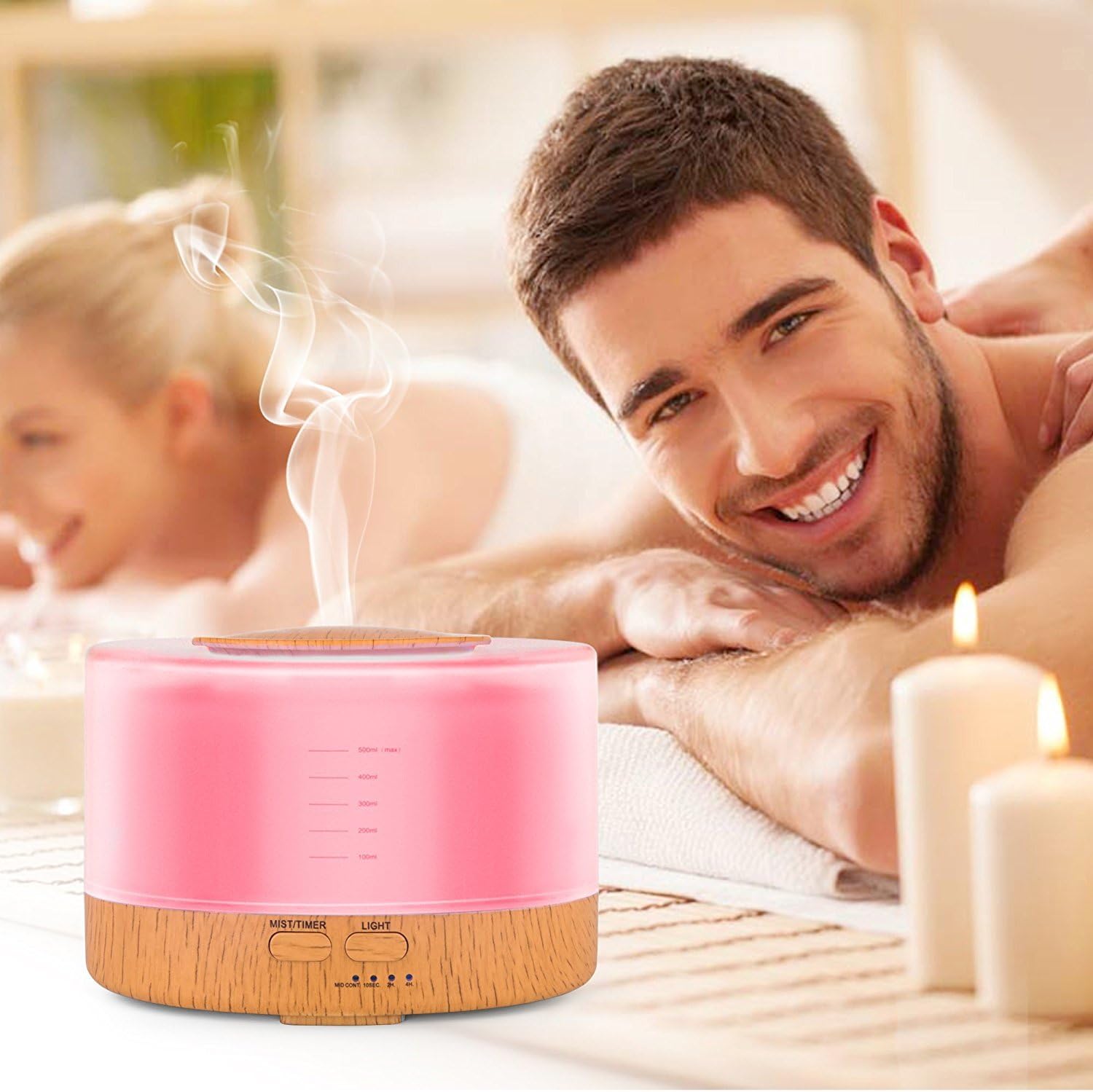 Remote Control Essential Oil Diffuser, 500ml Ultrasonic Aroma Cool Mist Humidifier with 7 Color Light Changing and 4 Timer Settings (Wood Grain)