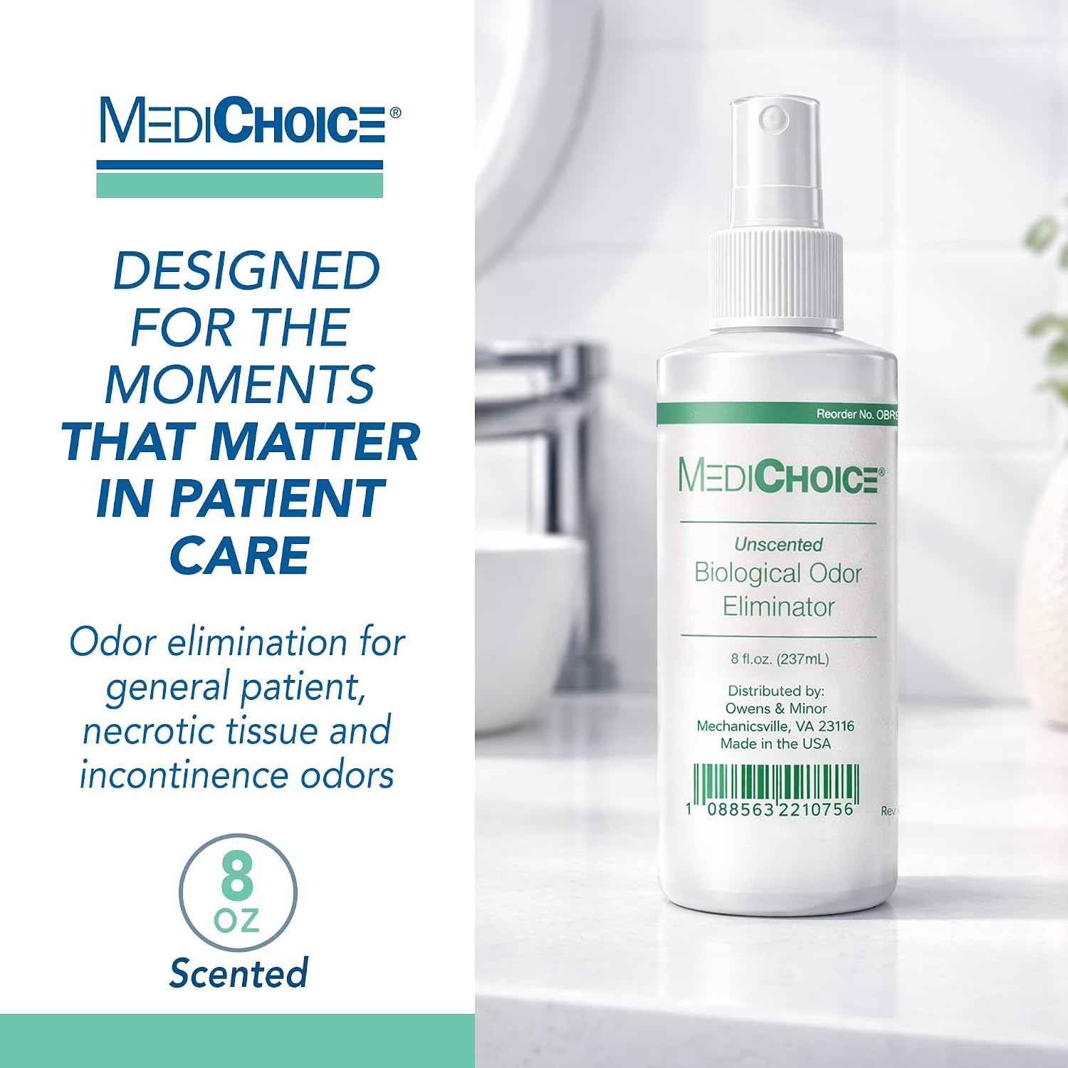 MediChoice Biological Odor Eliminator, Unscented, Pump Spray, 8 Oz, 1314OE8121 (Each of 1)