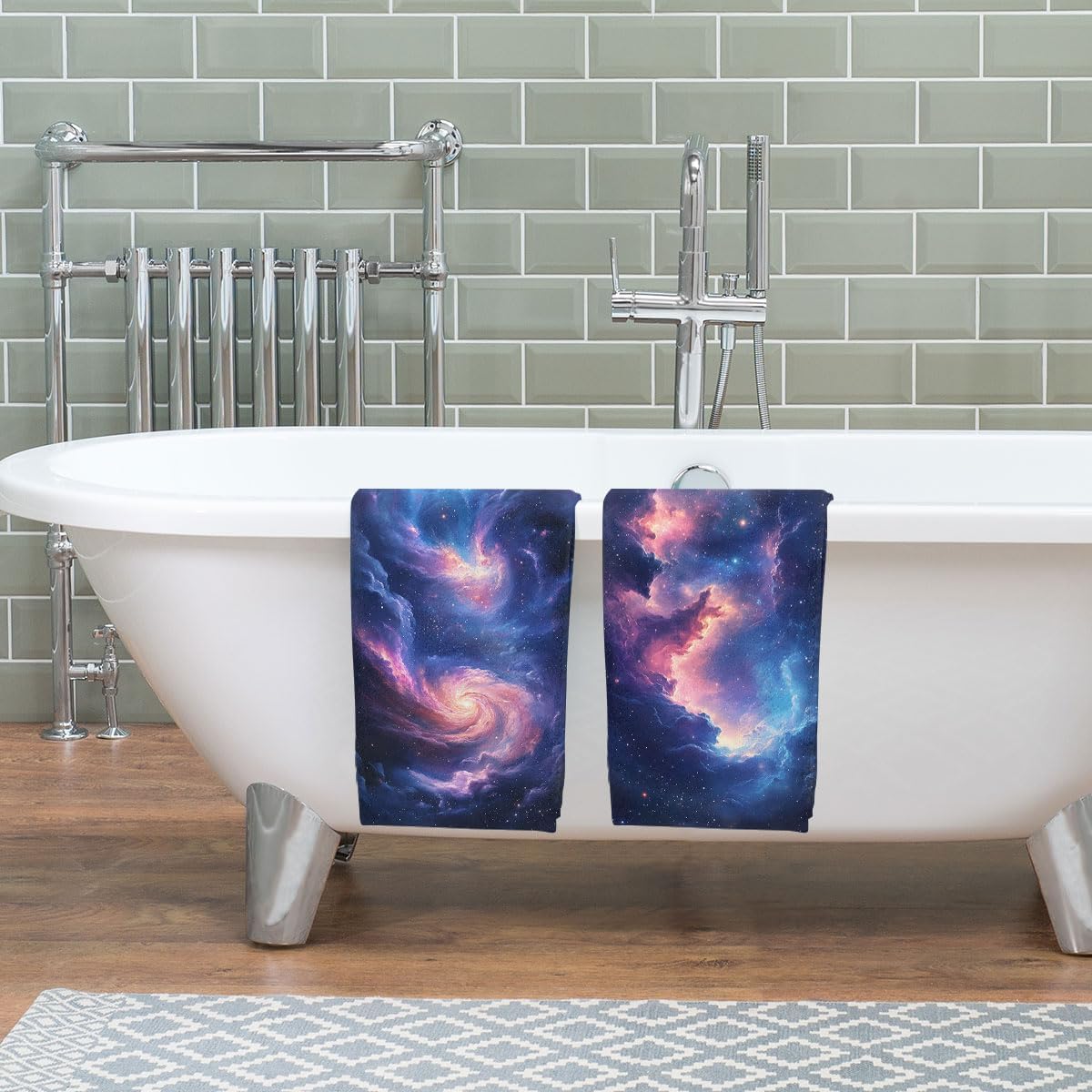 Galaxy Bath Hand Towels Set of 2 Absorbent Nebula Space Universe Purple Vortex Decorative Hand Towels Set for Bathroom Gym Hotel Spa Bathroom Hand Towels Gifts for Women Man 14x28 Inch
