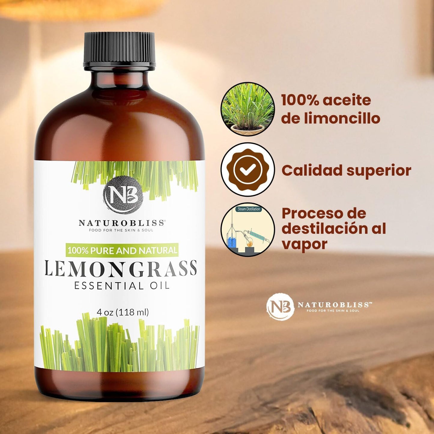 NaturoBliss 100% Pure Lemongrass Essential Oil Therapeutic Grade Premium Quality (4 fl. oz) with Glass Dropper, Perfect for Aromatherapy