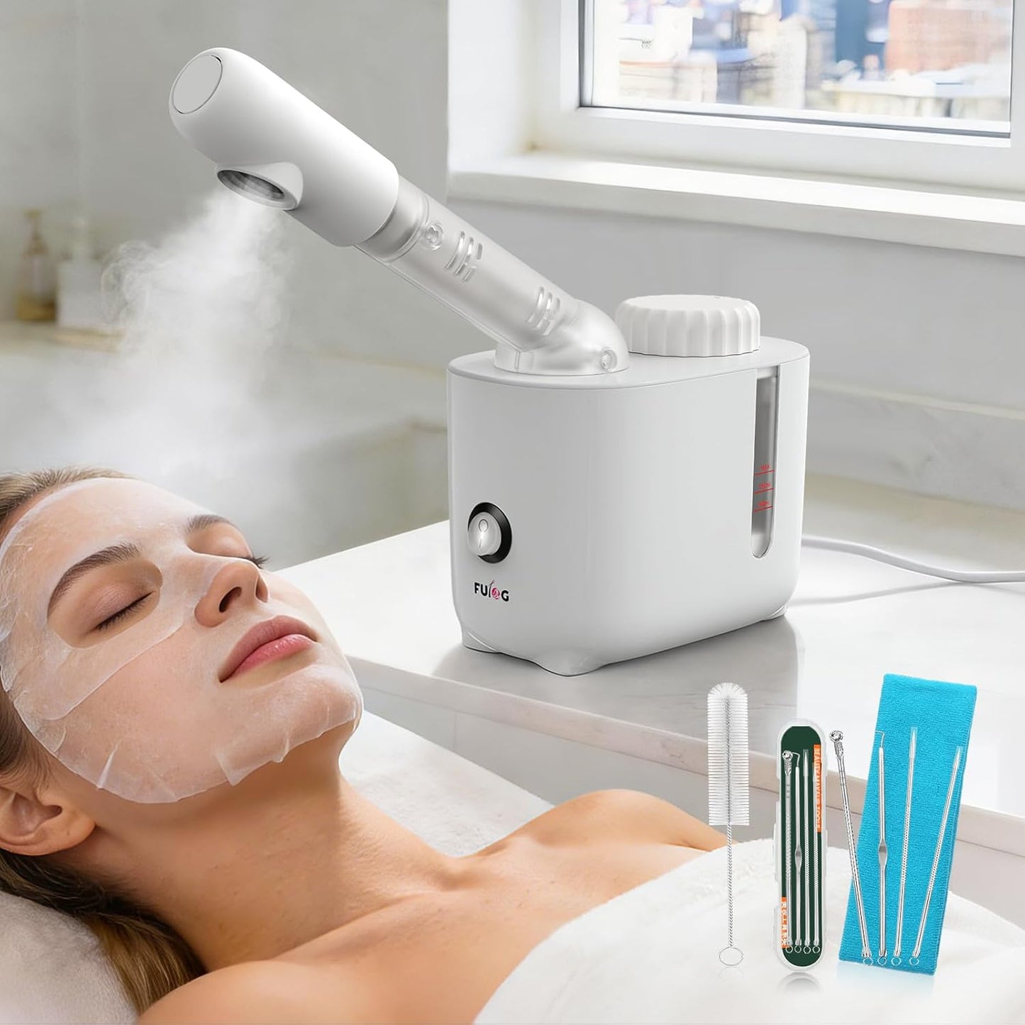 Facial Steamer Nano Ionic Face Steamer with 360° Rotating Arm, Esthetician Facial Steamer for Deep Cleaning, Portable Spa Facial Machine for Home Salon