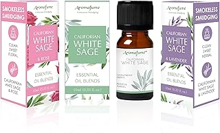 White Sage, White Sage with Lavender & Rose Essential Oil Diffuser Blend by Aromafume | 3 x 10ml | Essential Oil Blend | Smoke-Free, Non Toxic Alternative to Smudging