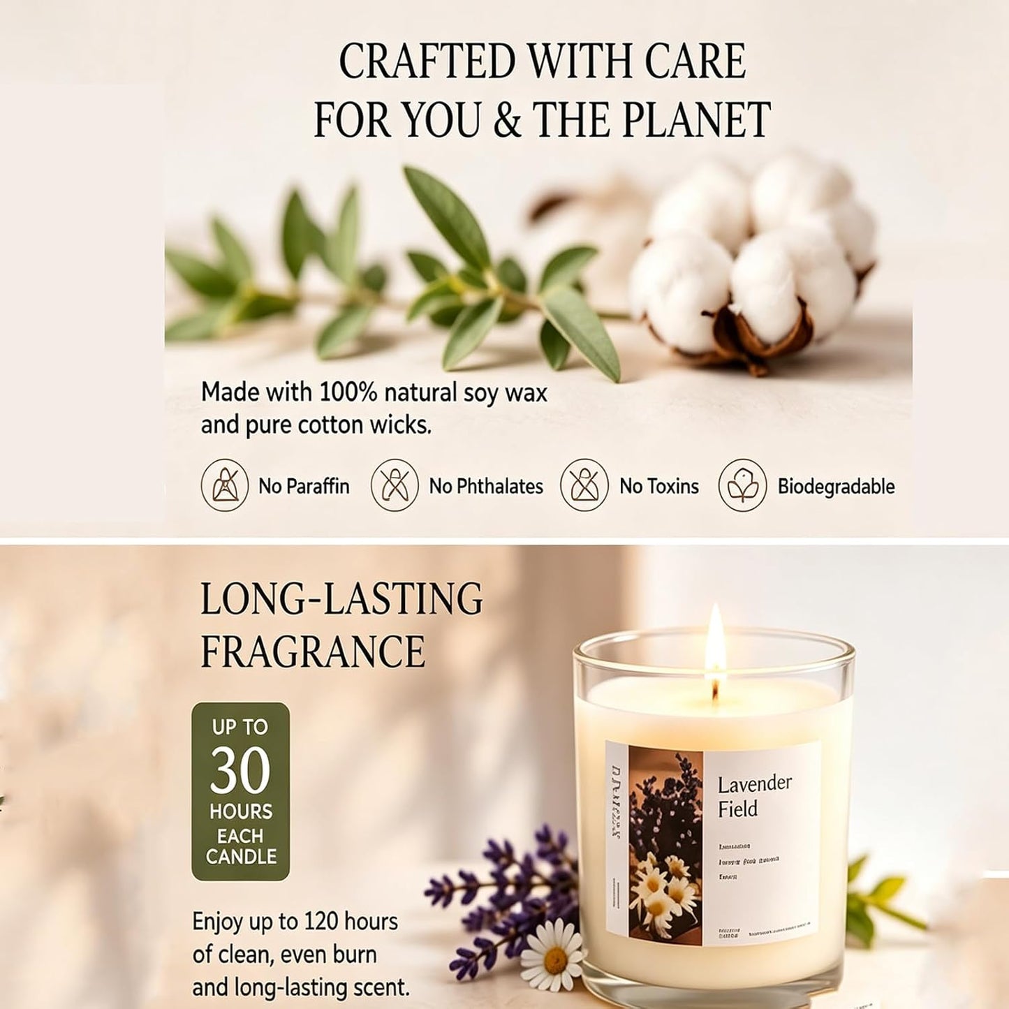 4-Pack Soy Candle Gift Set, Natural Aromatherapy Candles - Sea Salt Sage, Fig Fir, Lavender Eucalyptus, Velvet Rose, 5oz Each 150 Hour, Aromatherapy Candle Gift Set for Home, Relaxation & Spa