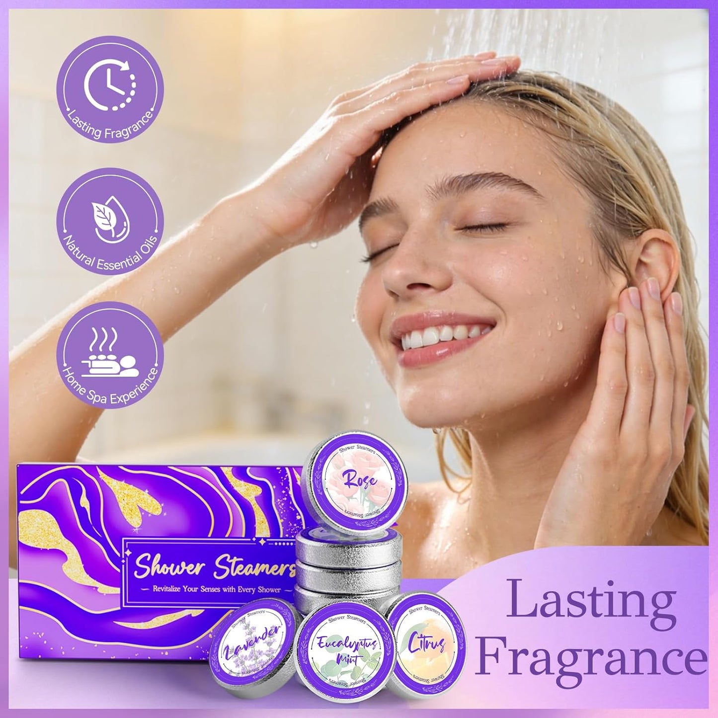 8 Pcs Shower Steamers Aromatherapy: Birthday Gifts for Women Mom Teen Girl Friends Sister, Self Care with Natural Essential Oils Relaxation Home SPA Travel Holidays, Spa Day Essentials for Adults