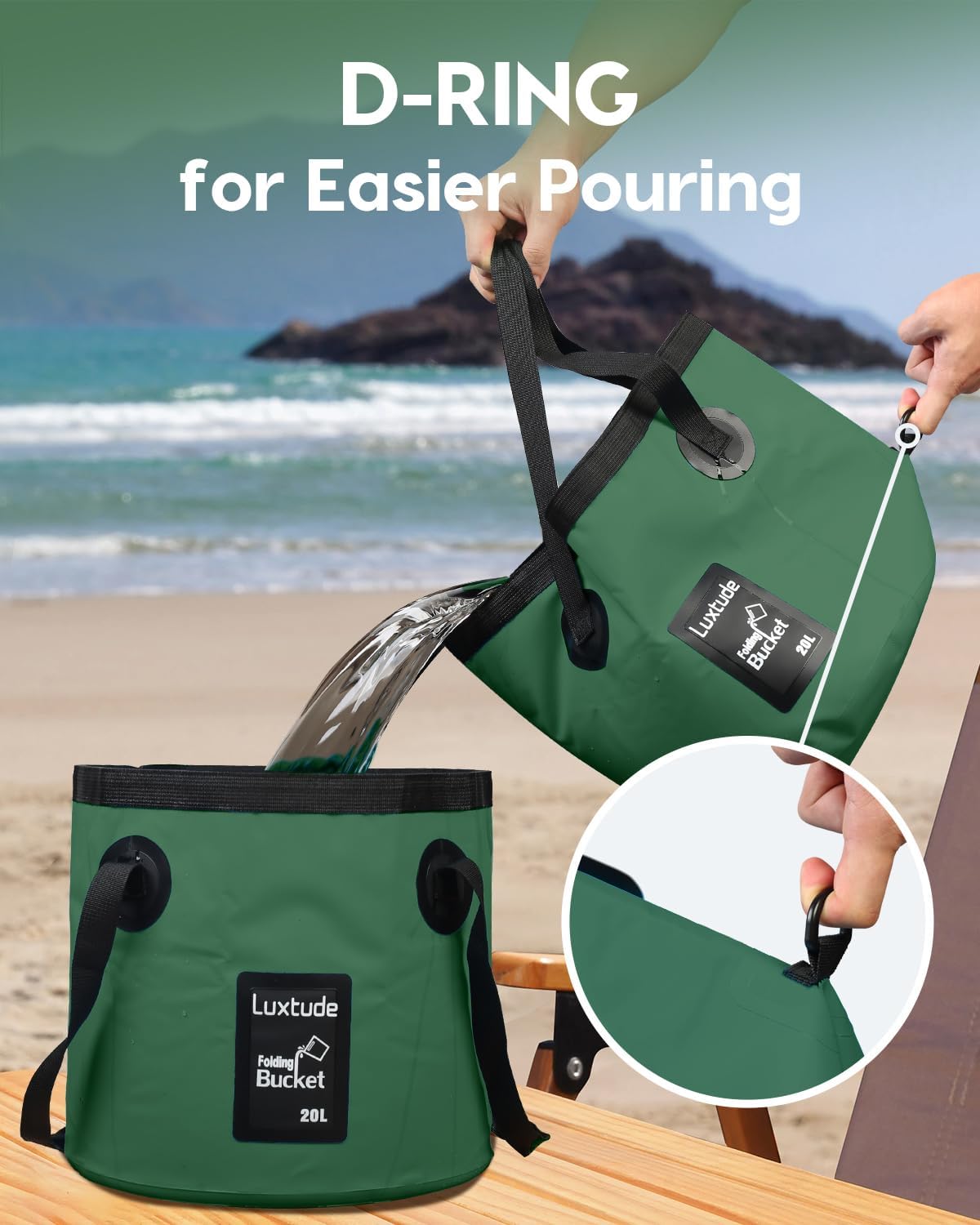 Luxtude Collapsible Bucket with Handle, Portable 5 Gallon Bucket for Camping, Fishing, Beach, Gardening, RV & Outdoor Emergency, Heavy-Duty & Ultra Lightweight Water Storage Container