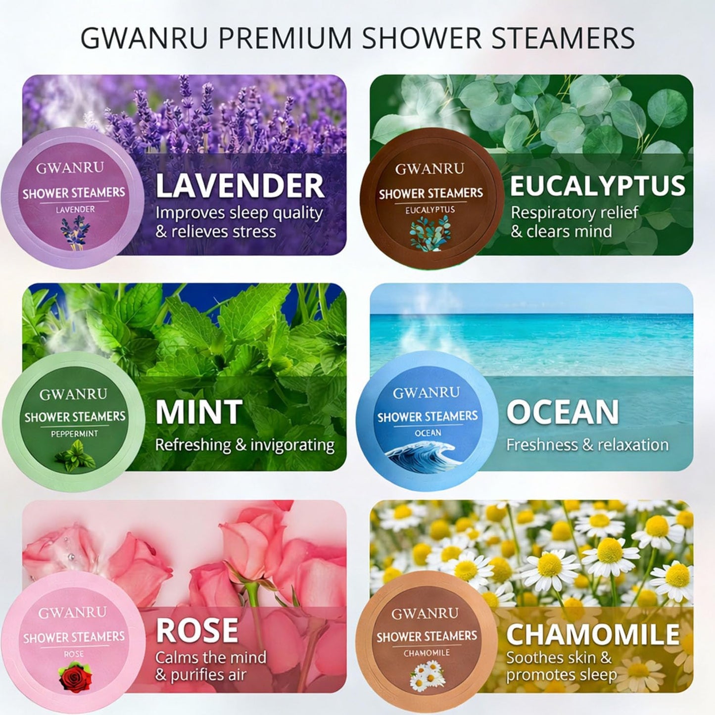 Shower Steamers Aromatherapy 18 Pack, Shower Bombs Gift Set for Women & Men, Essential Oil Shower Steamer with Lavender, Eucalyptus, Mint, Rose, Ocean & Chamomile