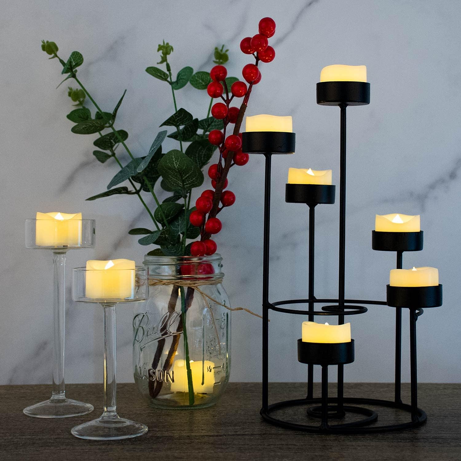 24 PCS LED Flameless Flickering Tea Lights Votive Candle Battery Operated/Electric Flicker LED Tealight Bulk Fake Candles for Halloween Christmas Wedding Party Decorations (Warm White)