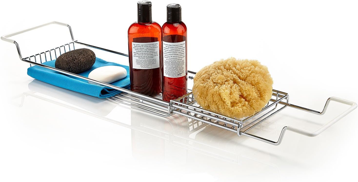 Home Intuition Stainless Steel Expandable Shower Bathtub Tray Over the Clawfoot Tub Bath Caddy