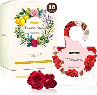 15 Packs Scented Sachets Bag for Drawers and Closets, Hanging Closet Freshener for Home Fragrance Sachet, Long-Lasting Drawer Deodorizer Smell Goods for House (Blazing Rose)