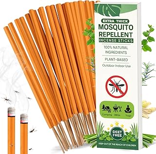 Extra Large Mosquito Repellent Sticks, 24 Pack Portable Extra Thick Citronella Incense Sticks, DEET Free, Plant Based Ingredients, Up to 120 Minute Burn Time, Outdoor Bug Repellent for Patio & Camping