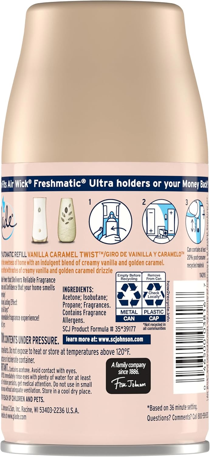 Glade Automatic Spray Refill, Air Freshener for Home and Bathroom, Vanilla Caramel Twist, 6.2 Oz, 6 Count