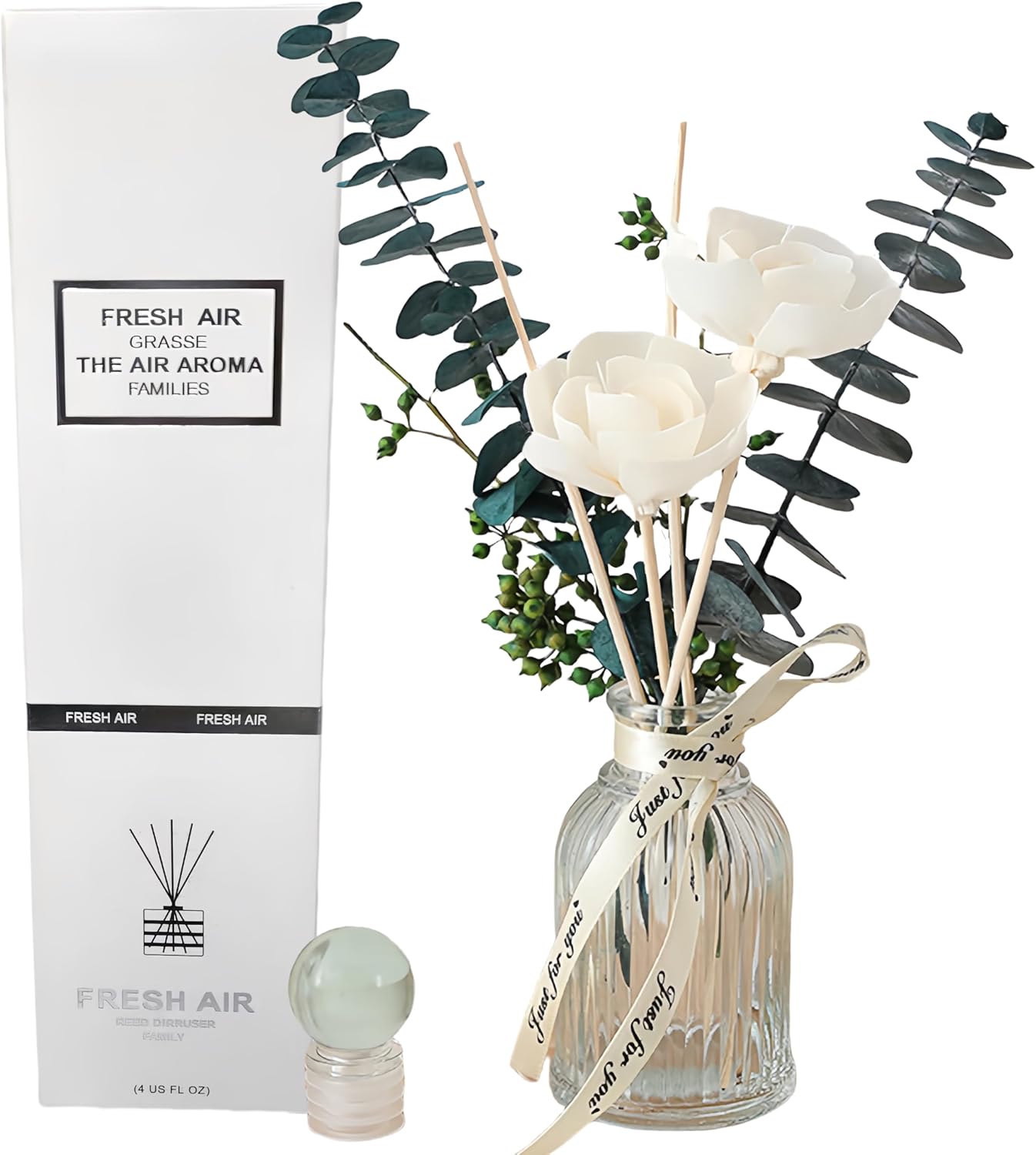 Dried Flowers Reed Diffuser of Home,Bathroom Diffuser with Sticks, 3.38OZ Essential Oil Jasmine Scented,for Home, Office Aroma