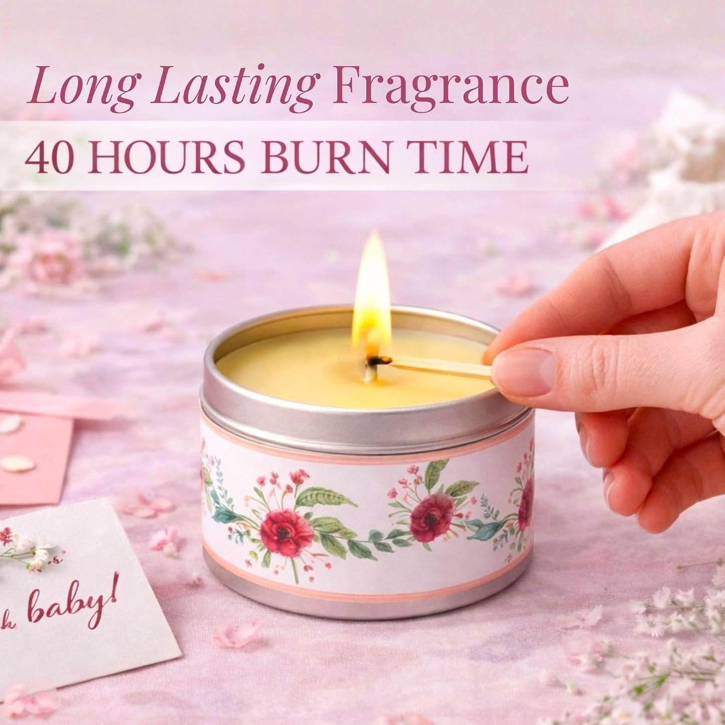 Majestic Zen Floral Scented Candles, Set of 9 for Baby Shower Party Favors and Gender Reveal Parties