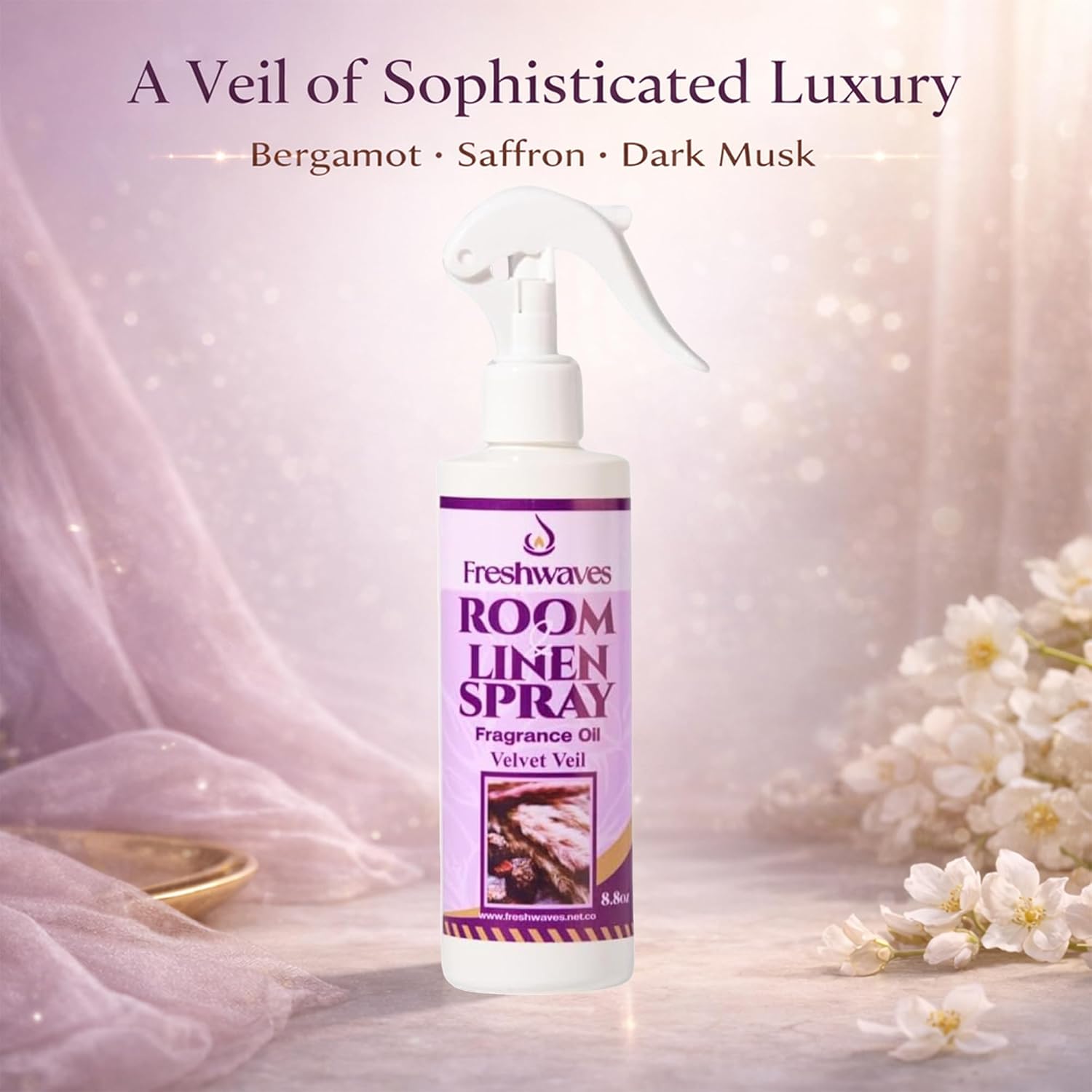 Freshwaves Room and Linen Spray | Velvet Veil Scent | Fragrance Oil | 8.8 Ounce | Air Spray Freshener | Room Spray Odor Eliminator | Air Freshener Sprays for Living Room | Bedroom | Restroom | Office