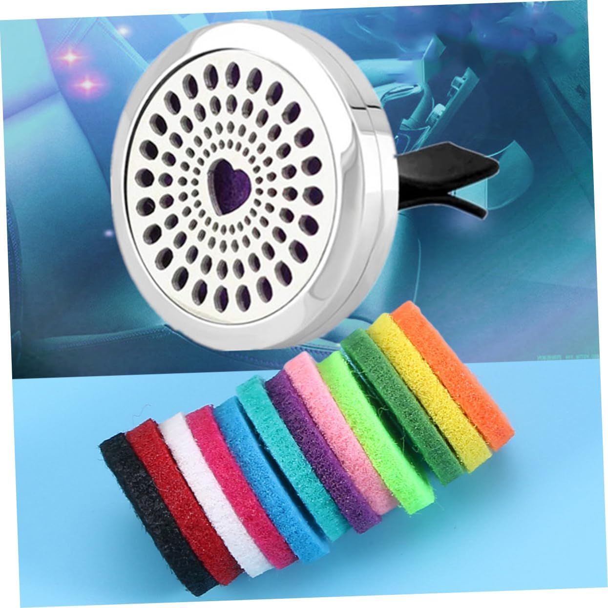 GARVALON 12Pcs Aromatherapy Essential Oil Diffuser Locket Refill Pads Multi-Color Cotton Inserts for Car Diffuser and Pendant Necklace Compatible Essential Oil