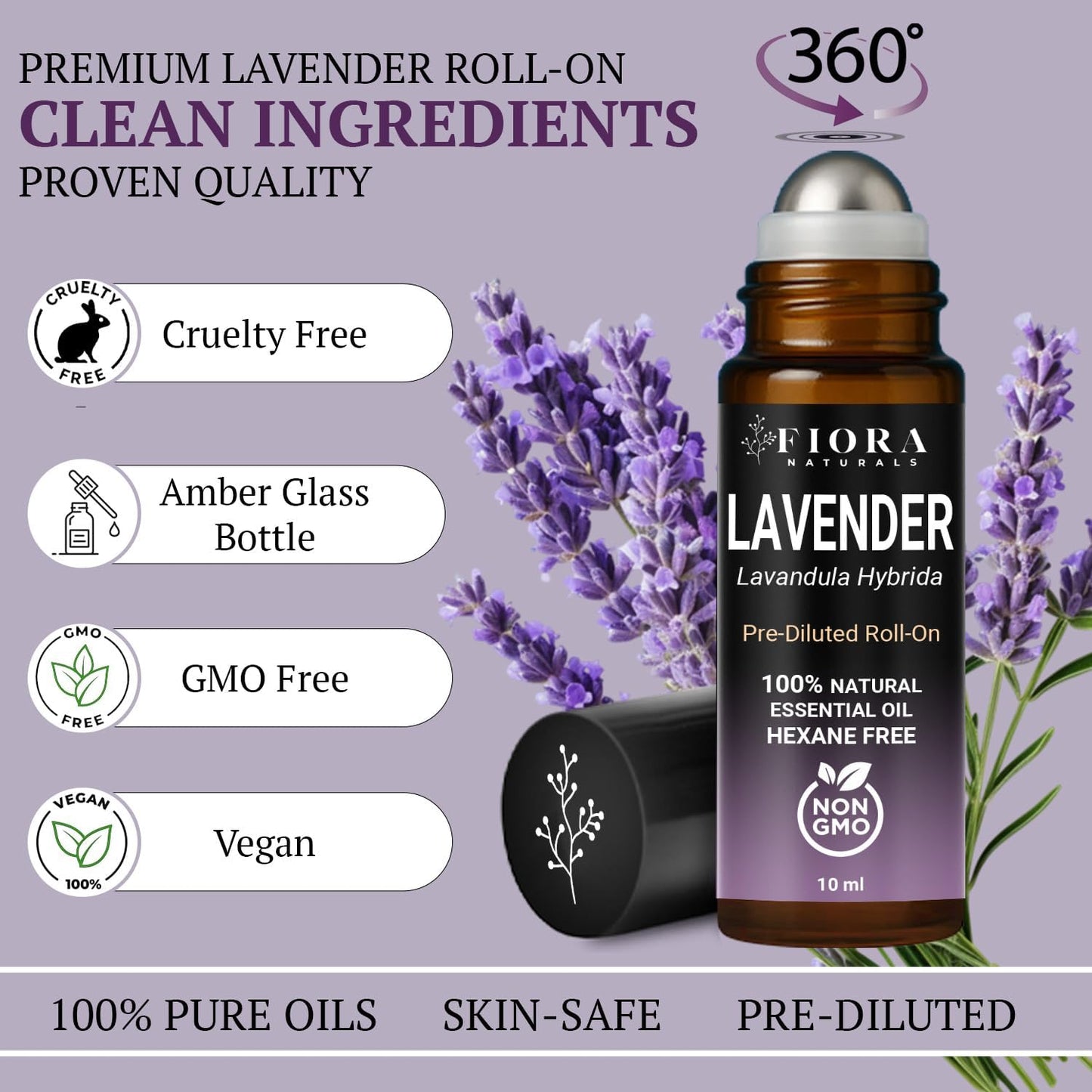 Lavender Essential Oil Roll On – Pre-diluted Calming Lavender Oil for Relaxation, Sleep & Skin Care, Aromatherapy Roller, Lavender Roller Ball, Calming Gifts for Women, Men By Fiora Naturals