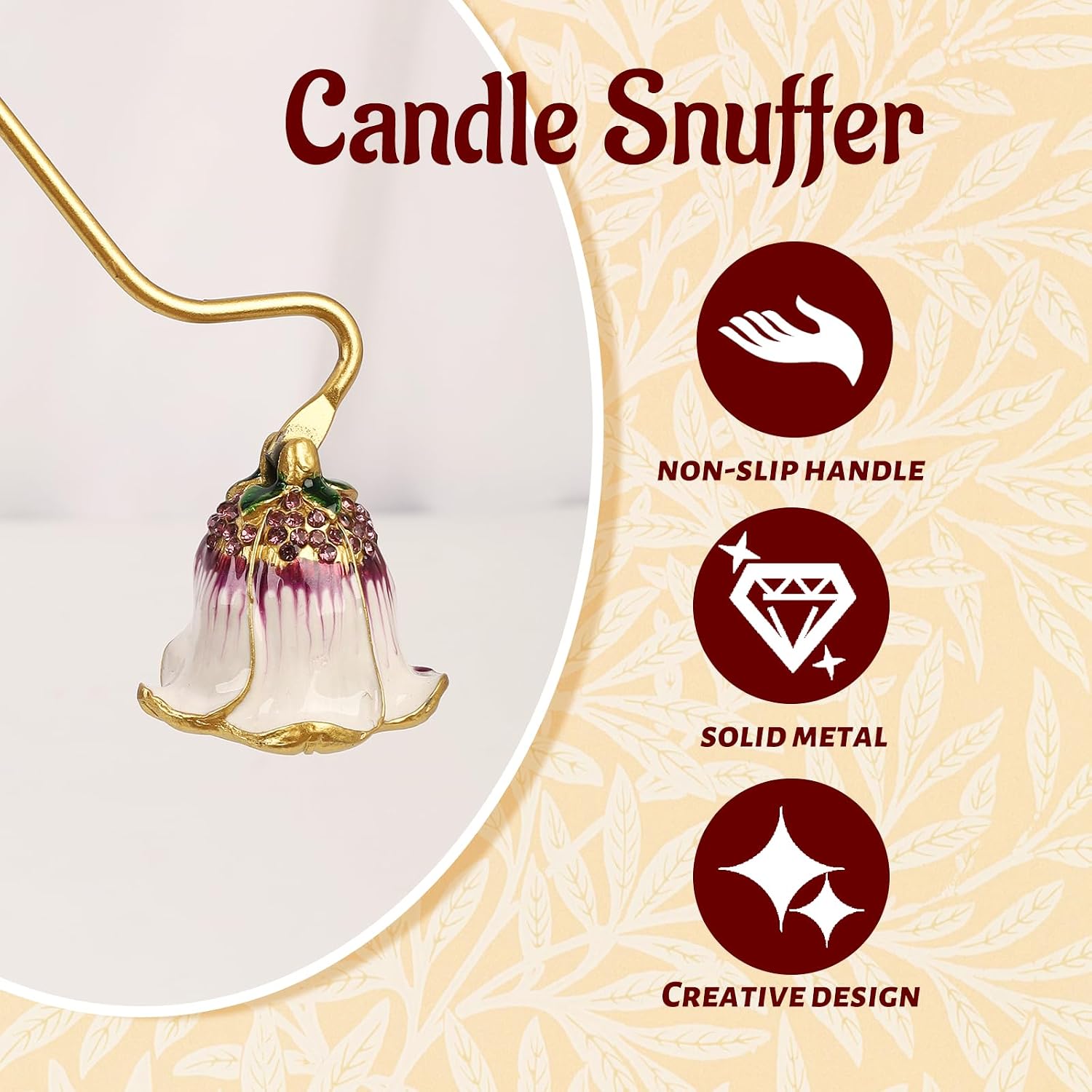 Elegant Royal-Style Candle Snuffer with Pearl Inlay, Candlesnuffers Wick Snuffer Candle Accessory for Putting Out Extinguish Candle (Purple + White)