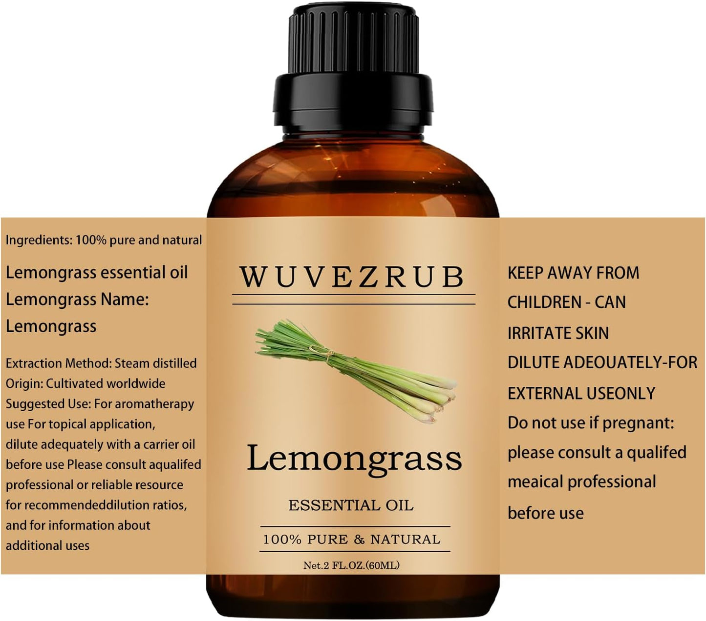 Lemongrass Essential Oils 60ML, 100% Pure and Natural Essential Oil for Aromatherapy Diffuser - 2 Fl Oz/Lemongrass