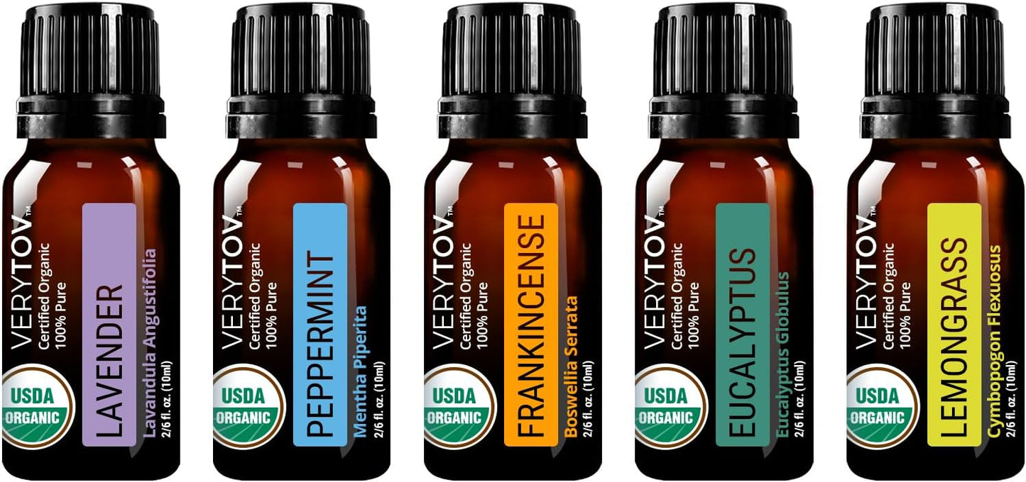 Premium USDA Organic Essential Oils Set4-100% Pure Natural Undiluted, for Aromatherapy Diffuser, 5x10ml