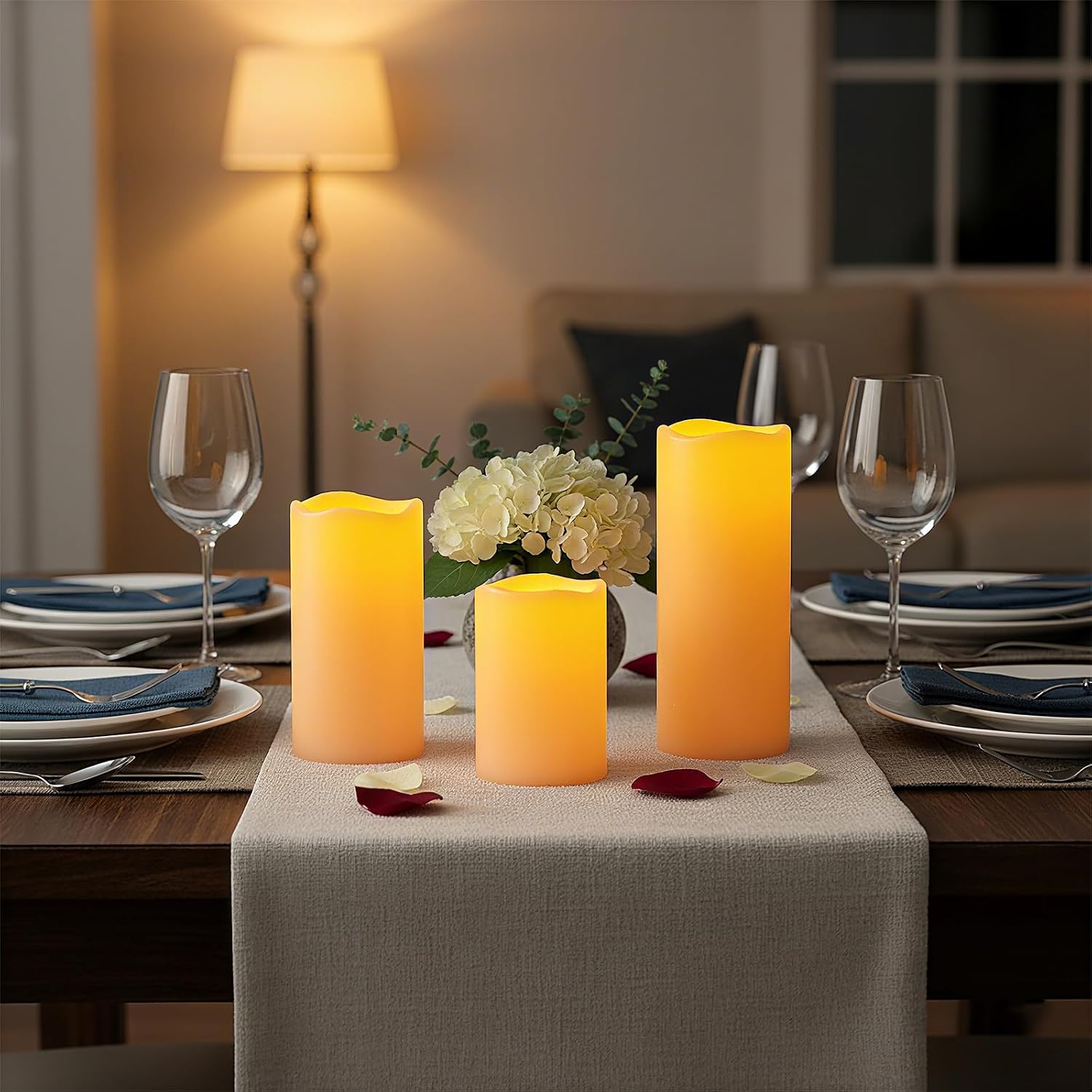 Amagic 3 Pack 4"x 6"8" 10" Outdoor Plastic Electric flameless Candles with Remote Control and Timer, Battery Operated Flickering LED Pillar Fake Candle for Home, Wedding Decor, Ivory