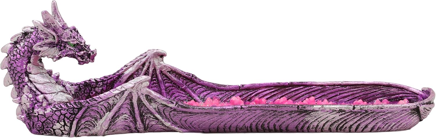 Ebros Gift Magenta Sunset Dragon Guarding Pink Quartz Crystal Quarry River Incense Burner Holder Figurine 10.5" Long Fantasy Mythical Dungeons and Dragons Home Decorative Accent Statue
