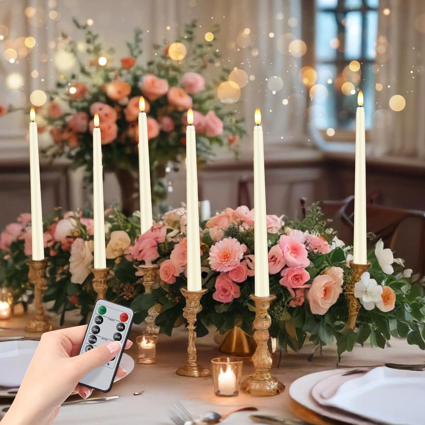 12 Pcs Flickering Flameless LED Taper Candles, 11" Long Fake Taper Candles Battery Operated with Remote Timer, Ivory Plastic Electric Candlesticks for Wedding Party Christmas Holiday