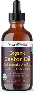 Viva Doria Organic Castor Oil, 4 Fl Oz | Virgin, Cold Pressed, Hexane-Free, Vegan | Nourishing Hair & Skin Care | Eyelash & Brow Serum | Glass Bottle with Dropper Top