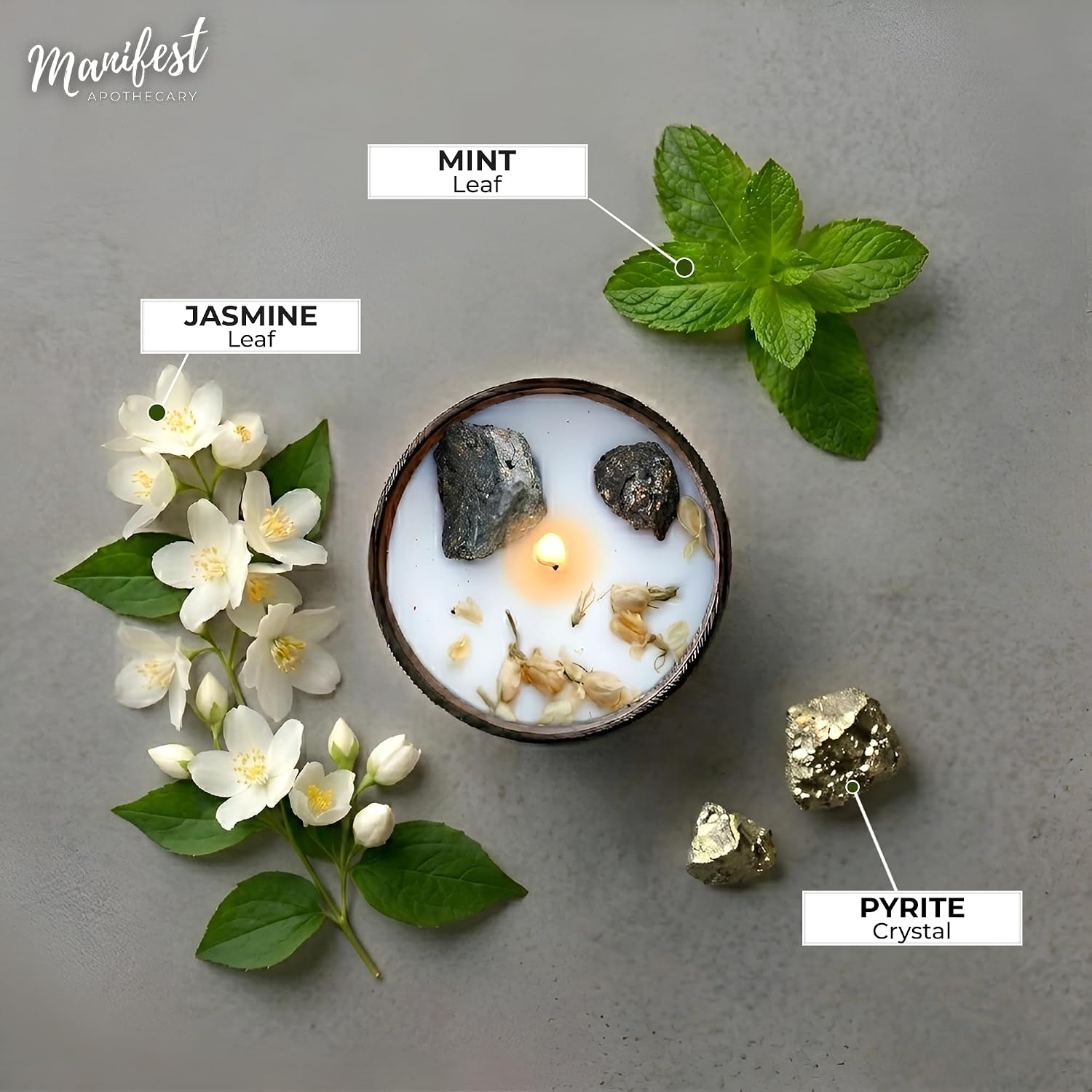 Aromatherapy Scented Candle for Confidence & Motivation – Hand-Poured Soy Candle Infused with Jasmine, Mint & Pyrite Crystals – 10.5 Oz & 50 Hrs Burn Time – Ideal Birthday Gift