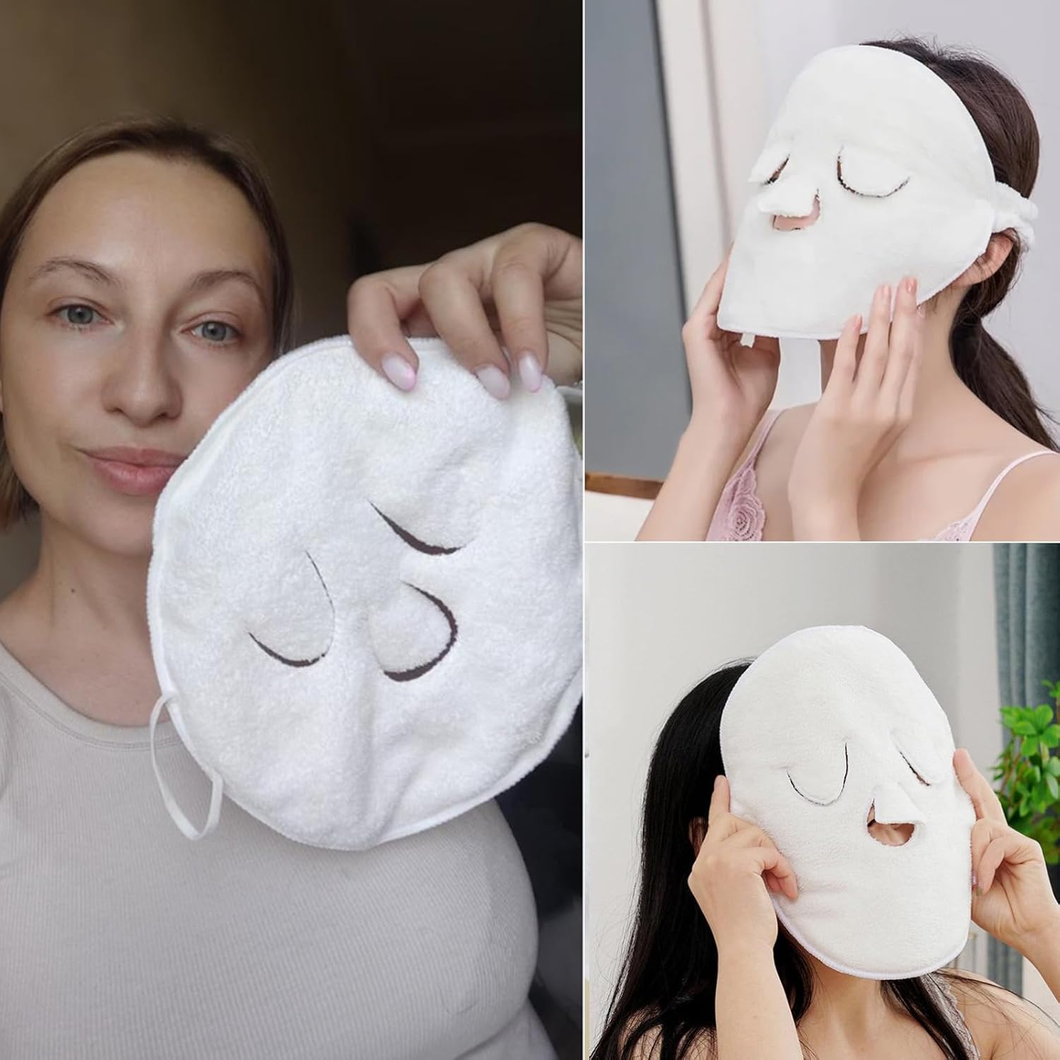 mdgfge 3Pcs Face Steaming Towel Mask Hot Cold Compress Moisturizing Face Steamer Beauty Reusable Soft Breathable Facial Towel for Women Skin Face Care Home Salon Supplies