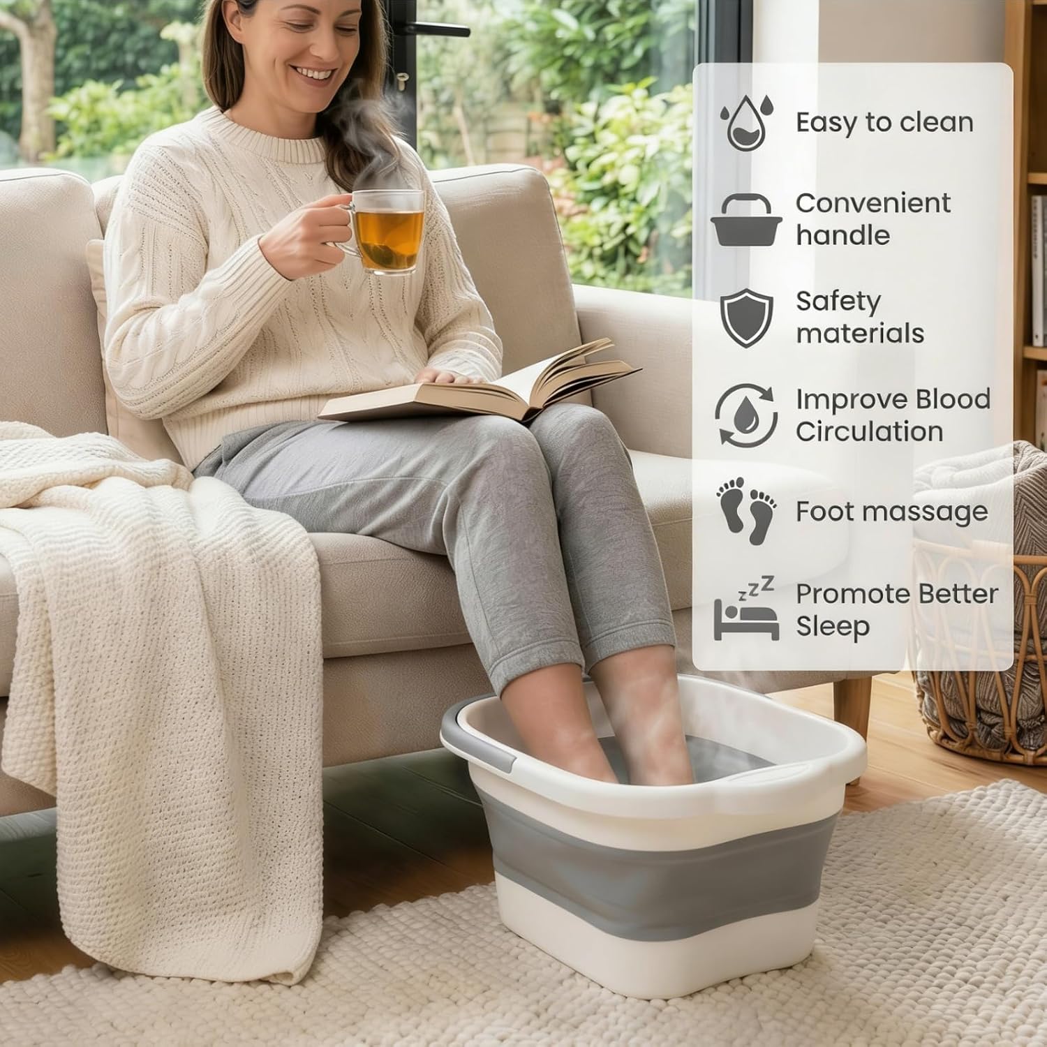 Hacaroa 2 Pack Collapsible Foot Soaking Tub with Massage Points, 15L (4 GL) Plastic Foot Spa Bath Basin Portable Pedicure Bowl with Handle, Folding Feet Tube Bucket for Bathroom, RV, Camping