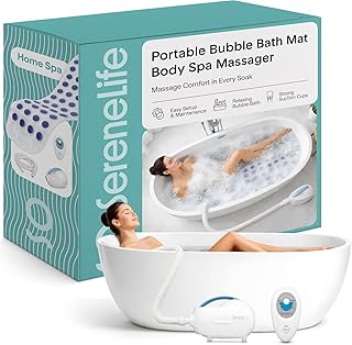 SereneLife Bubble Bath Mat for Bathtub | Motorized Air Pump Spa Bath Mat with Remote Control, Adjustable Bubbles, Non-Slip Base & Aroma Clip | Full Body Support 47" Waterproof Jacuzzi Mats for Bathtub