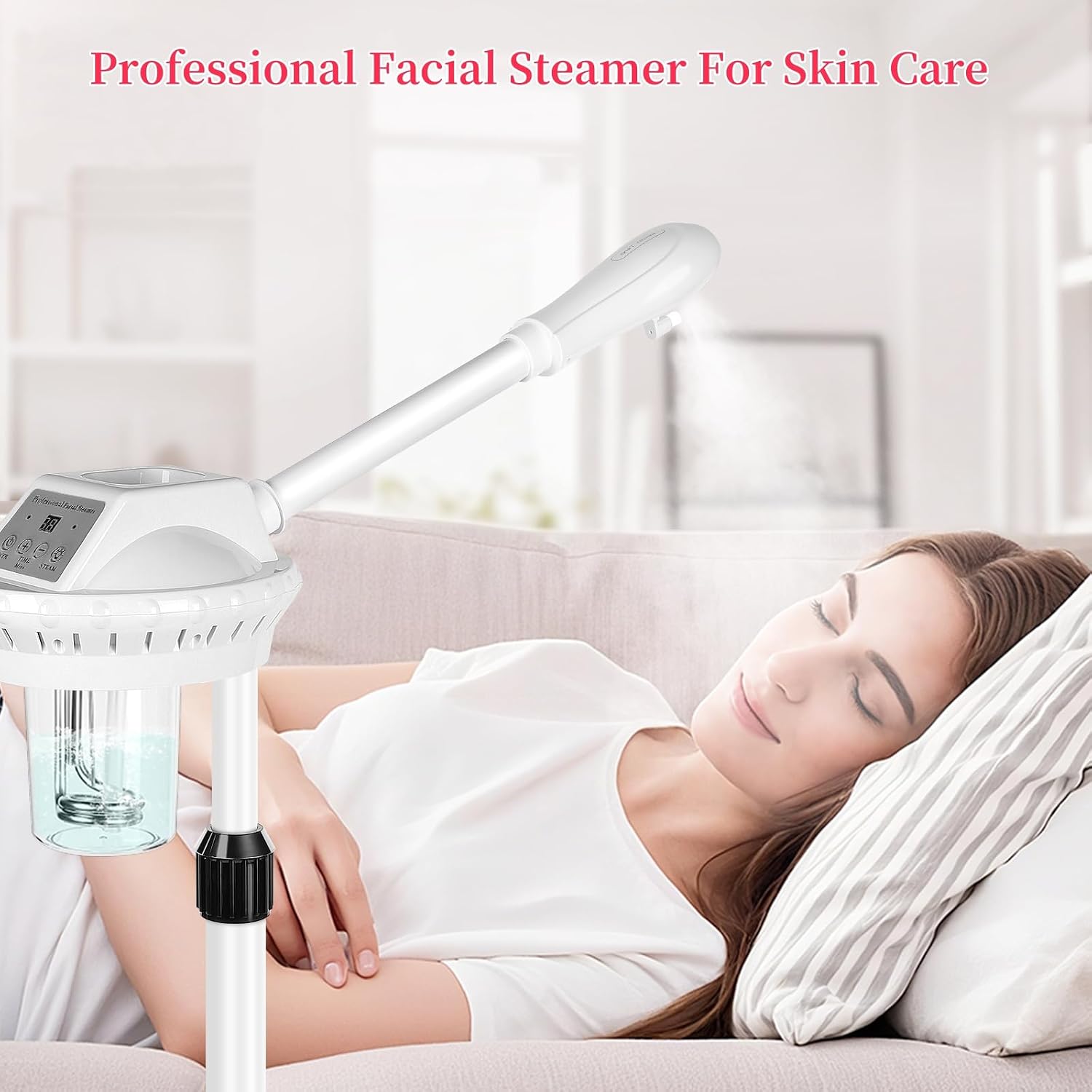 Facial Steamer Professional for Deep Cleansing and Hydration, Face Steamer for Estheticians with Adjustable Height, Spa Ozone Steamer on Wheels, Suitable for Home and Beauty Spa Salon Use