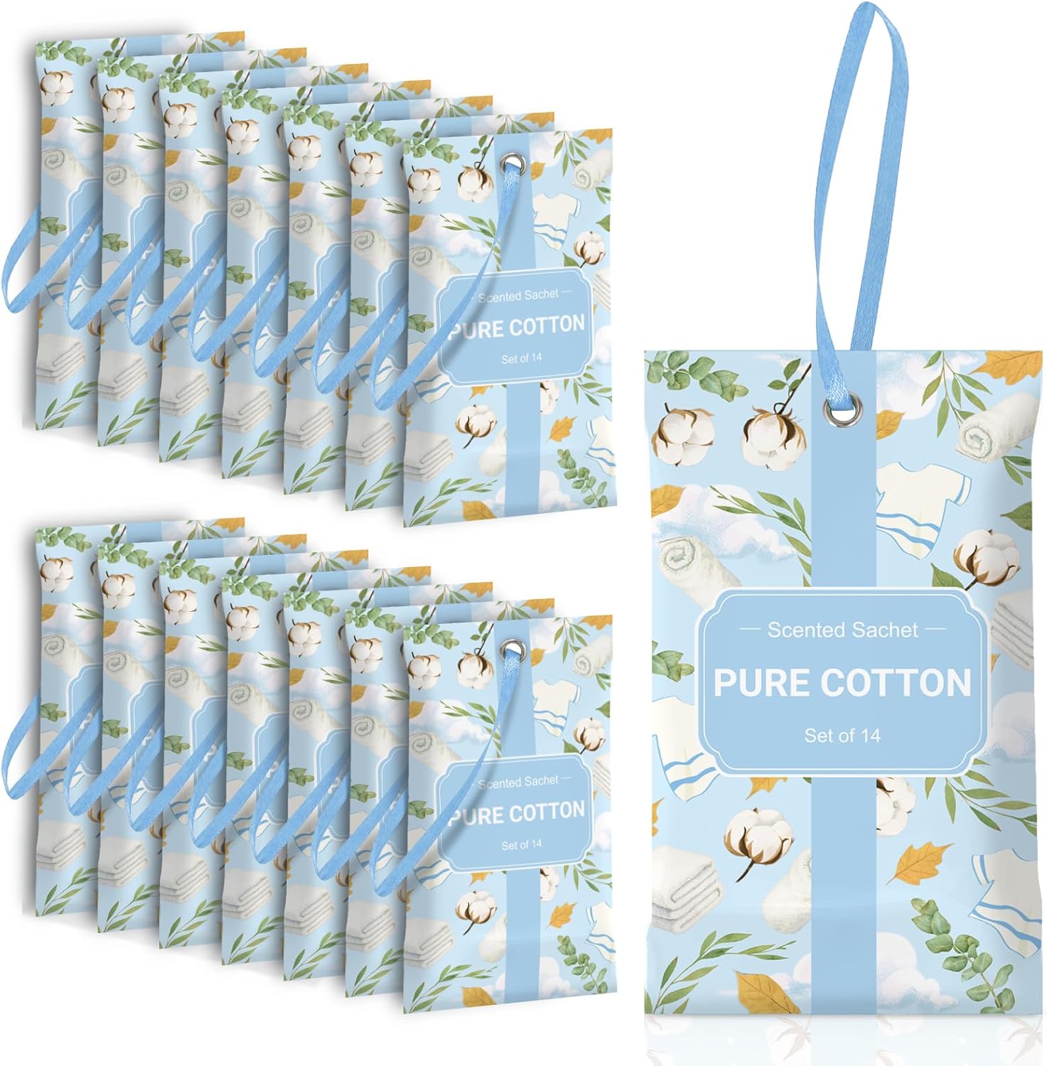 SCENTORINI Scented Sachets for Drawers and Closets, Pure Cotton Scent 14 Pack, Home Fragrance Sachets Bags Wardrobe Freshener for Dresser, Closets, Clothes Storage, Small Space, Suitcases