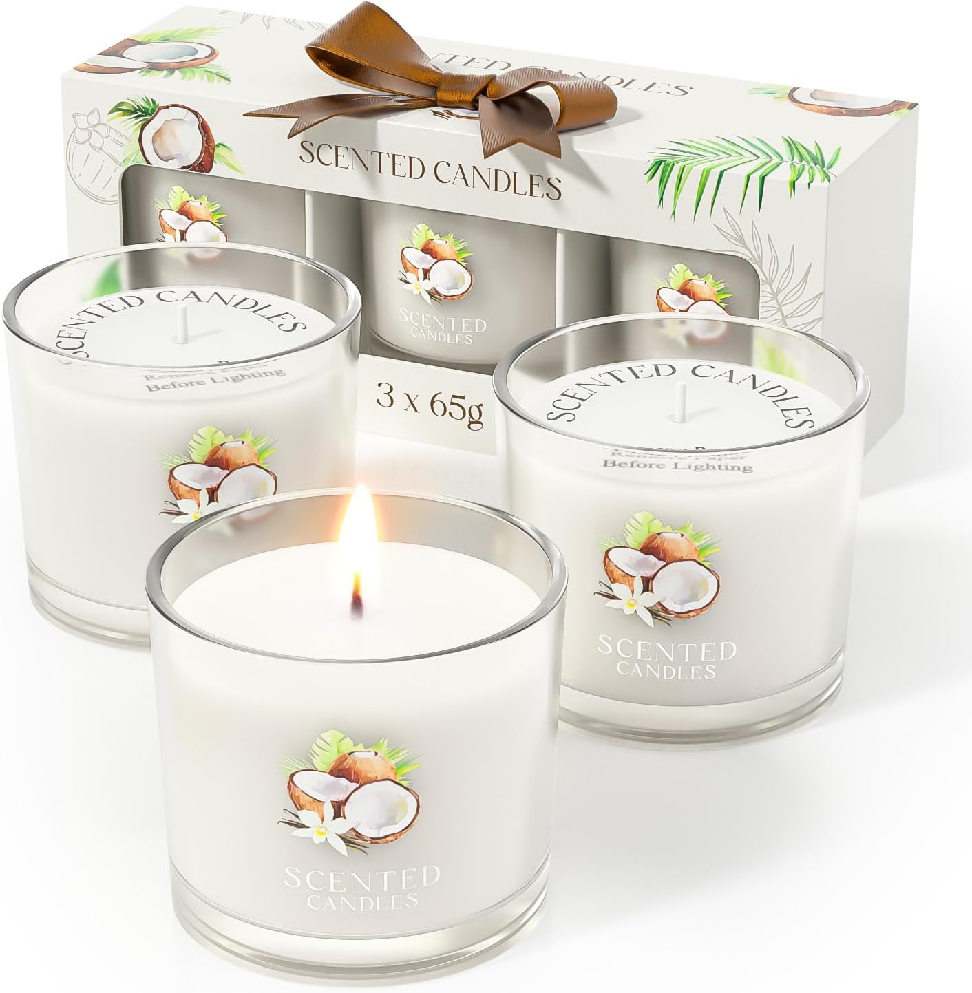 CHILLFLAME Coconut Candle, Scented Candles Gifts for Women, Candles Gift Set for Her, 3 Scented Votive Candles, Birthday Gifts for Women/Men (White, 7 oz)