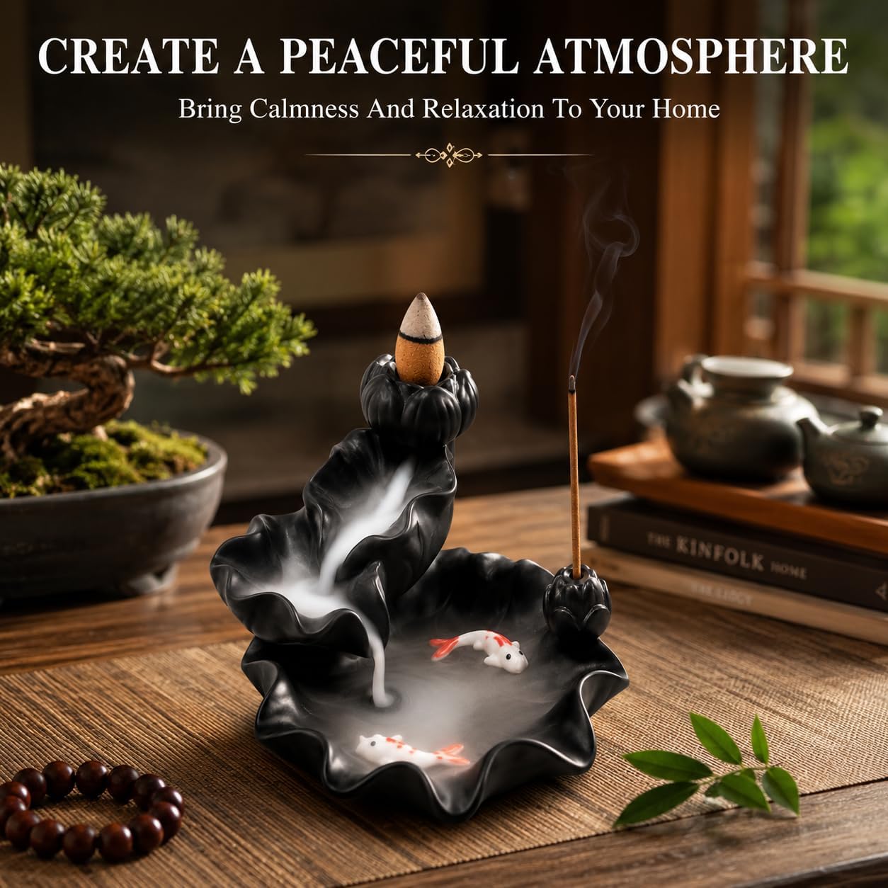 Ceramic Waterfall Backflow Incense Burner Holder, Home Aromatherapy Decoration Ornament with 30 Backflow Incense Cones and 50 Incense Sticks
