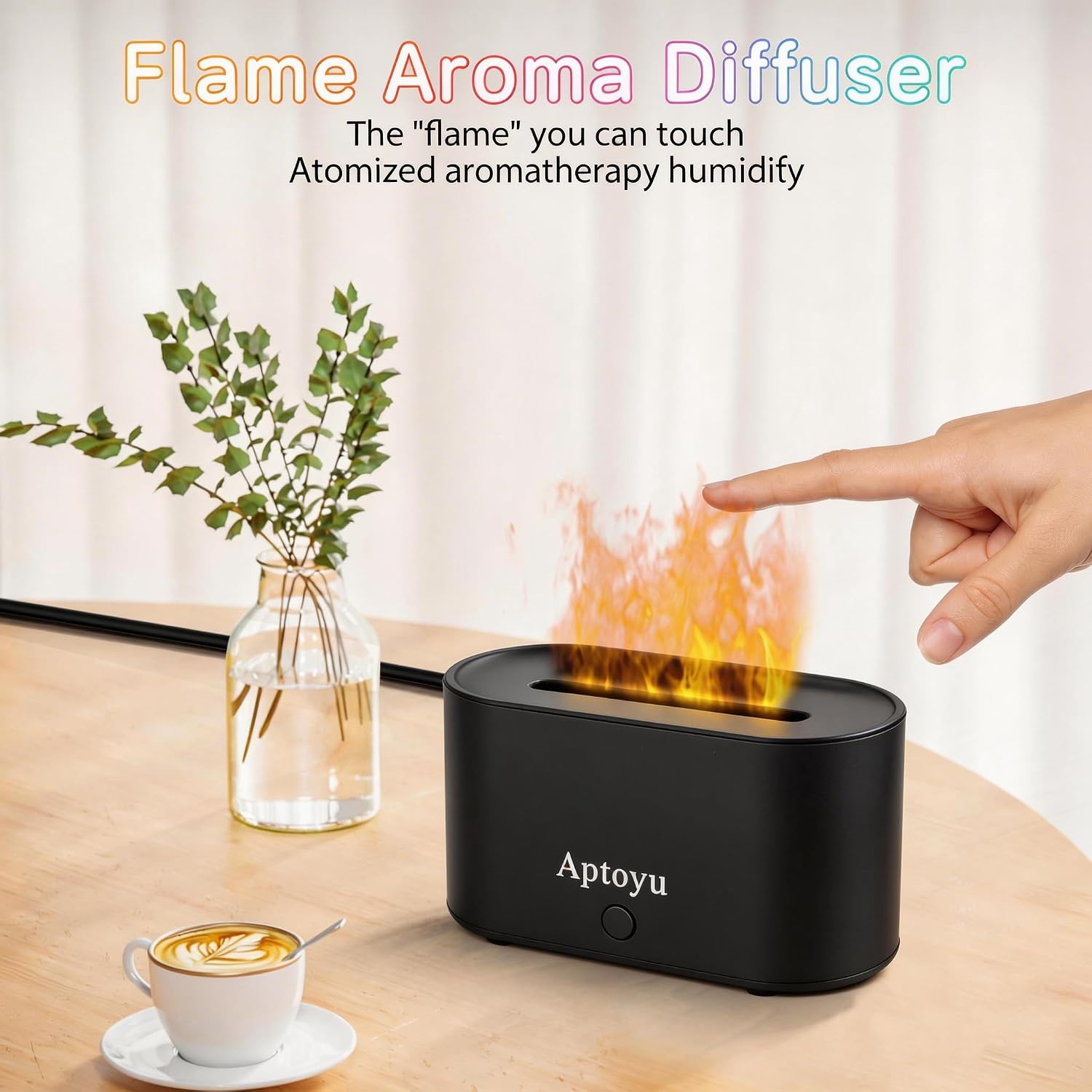 Electric and Battery Operated Aromatherapy Units, Flame Diffuser for Essential Oils, 100ml Ultrasonic Aromatherapy Diffuser, Cool Mist Humidifier, Wireless, Black