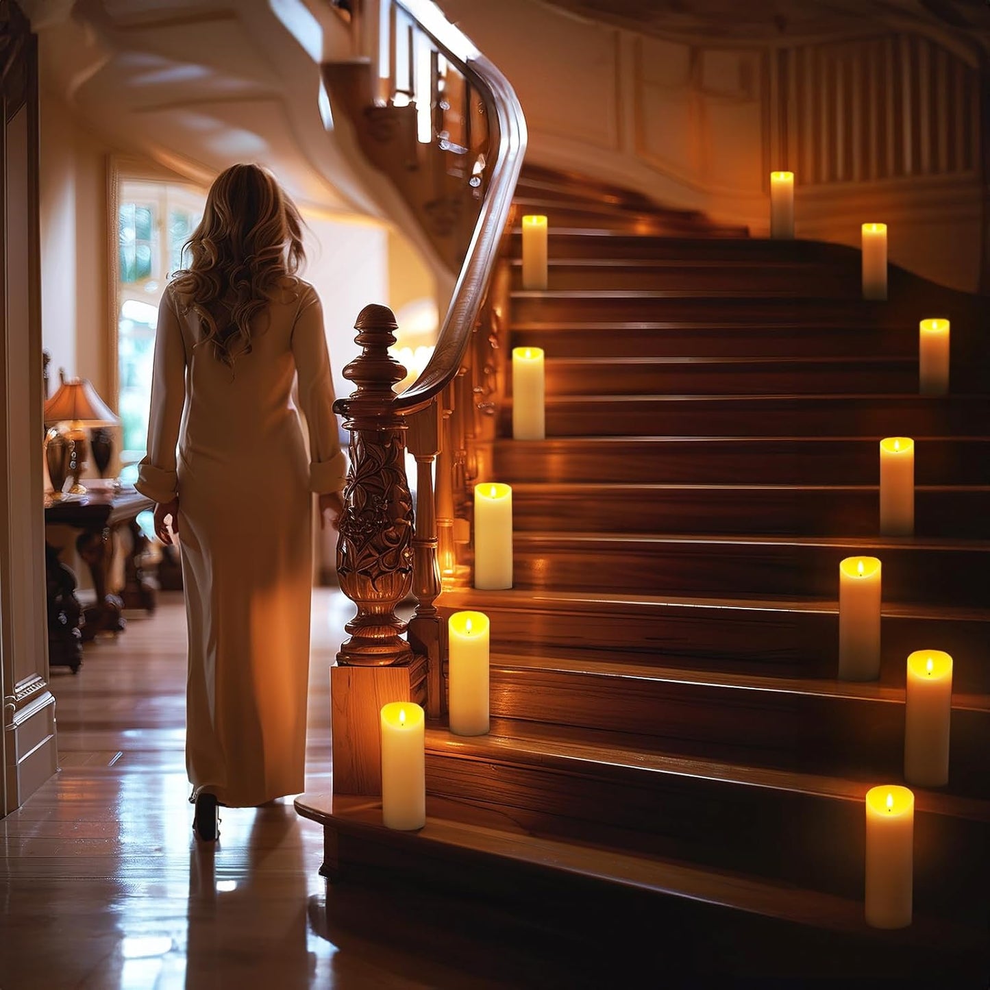 5plots 9" x 3" Flickering Flameless Candles - Battery Operated Wax LED Candles - Amber Yellow Light with Remote and Timers Set of 2, Ivory, for Home Decor, Candle Sconces