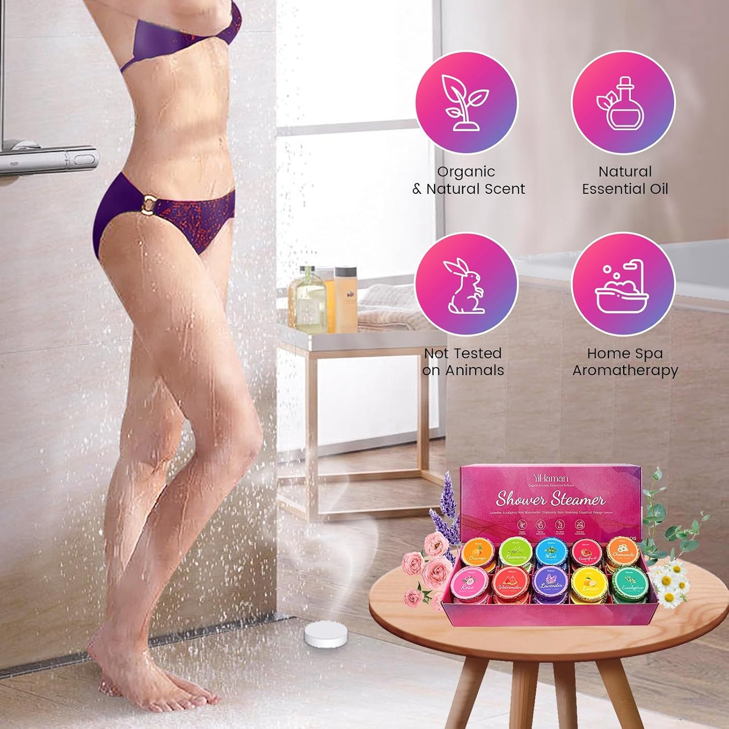 40PCS Shower Steamers Aromatherapy for Women or Men, 10 Scents Organic Shower Bombs, Relaxation with Organic Essential Oils, Birthday Self Care Gift for Women 1 Set