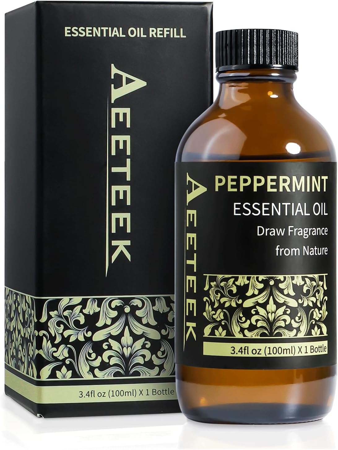 100ml Peppermint Essential Oil Refill for Waterless Diffuser, 3.4Fl Oz Aroma Oils for Air Spray, Long-Lasting Mint Home Fragrance, Bathroom Air Freshener